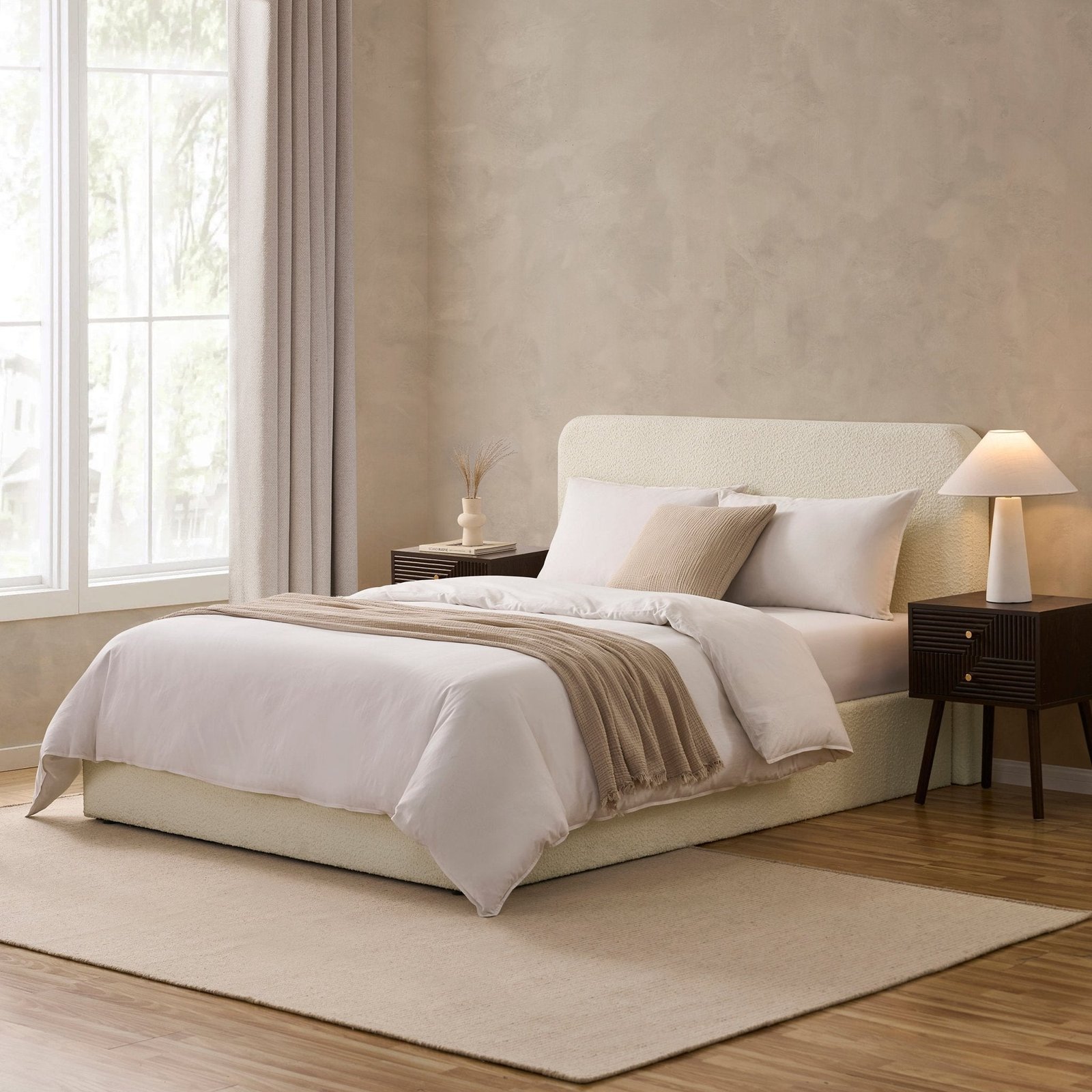 Ascot Bouclé Ottoman Storage Bed - Off White - Green Lane