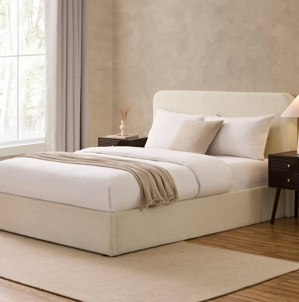 Ascot Bouclé Ottoman Storage Bed - Off White - Green Lane