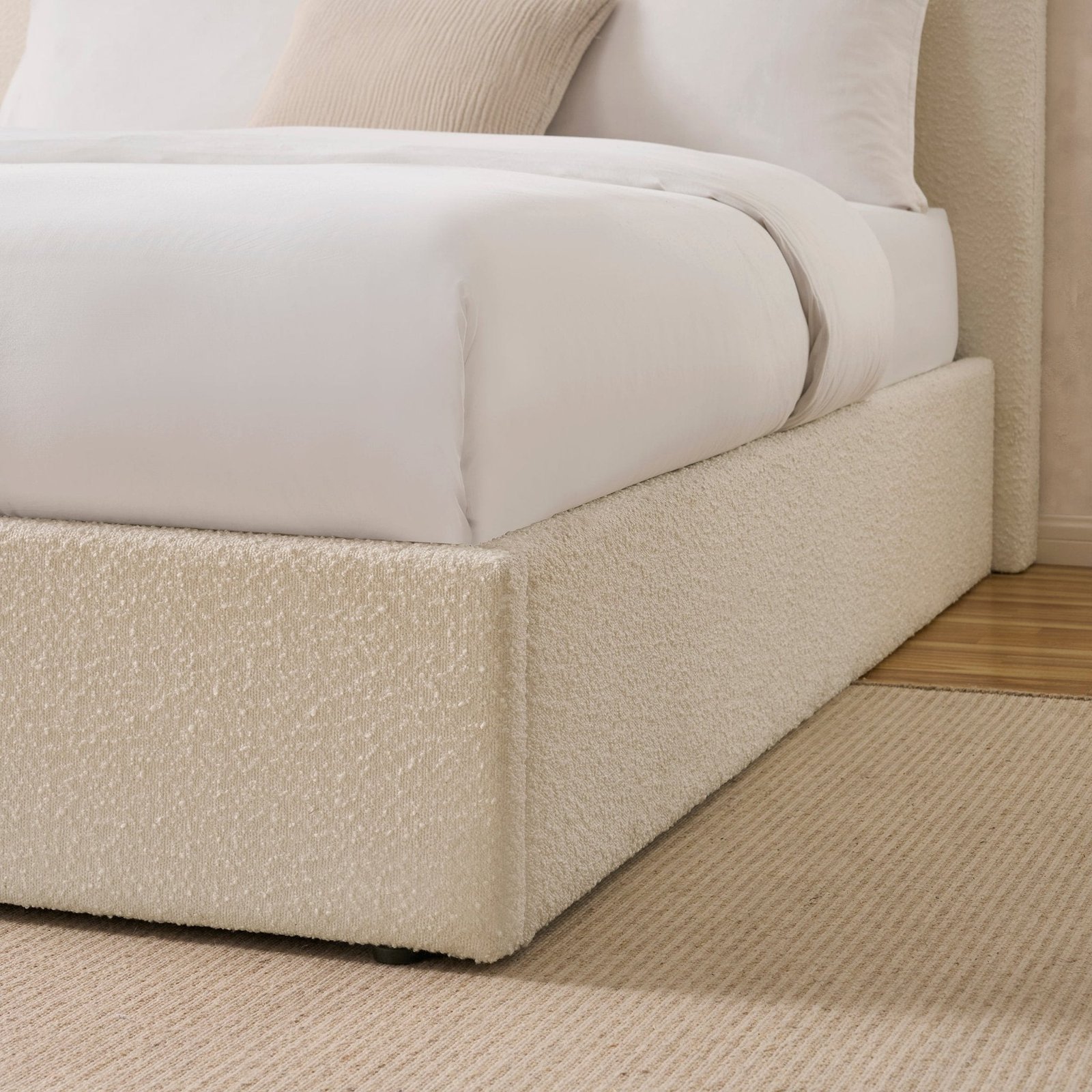 Ascot Bouclé Ottoman Storage Bed - Off White - Green Lane