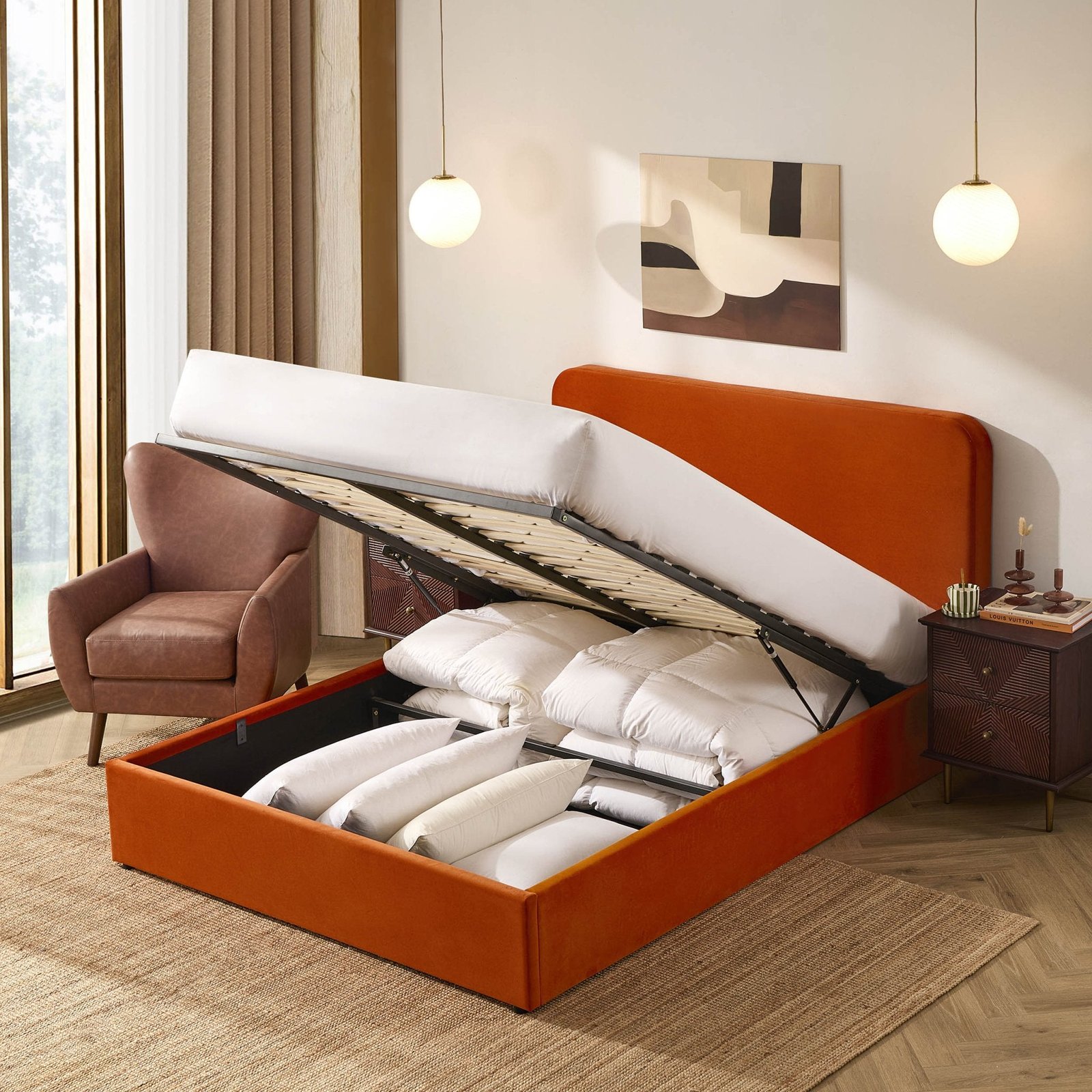 Ascot Ottoman Storage Bed - Bright Orange - Green Lane