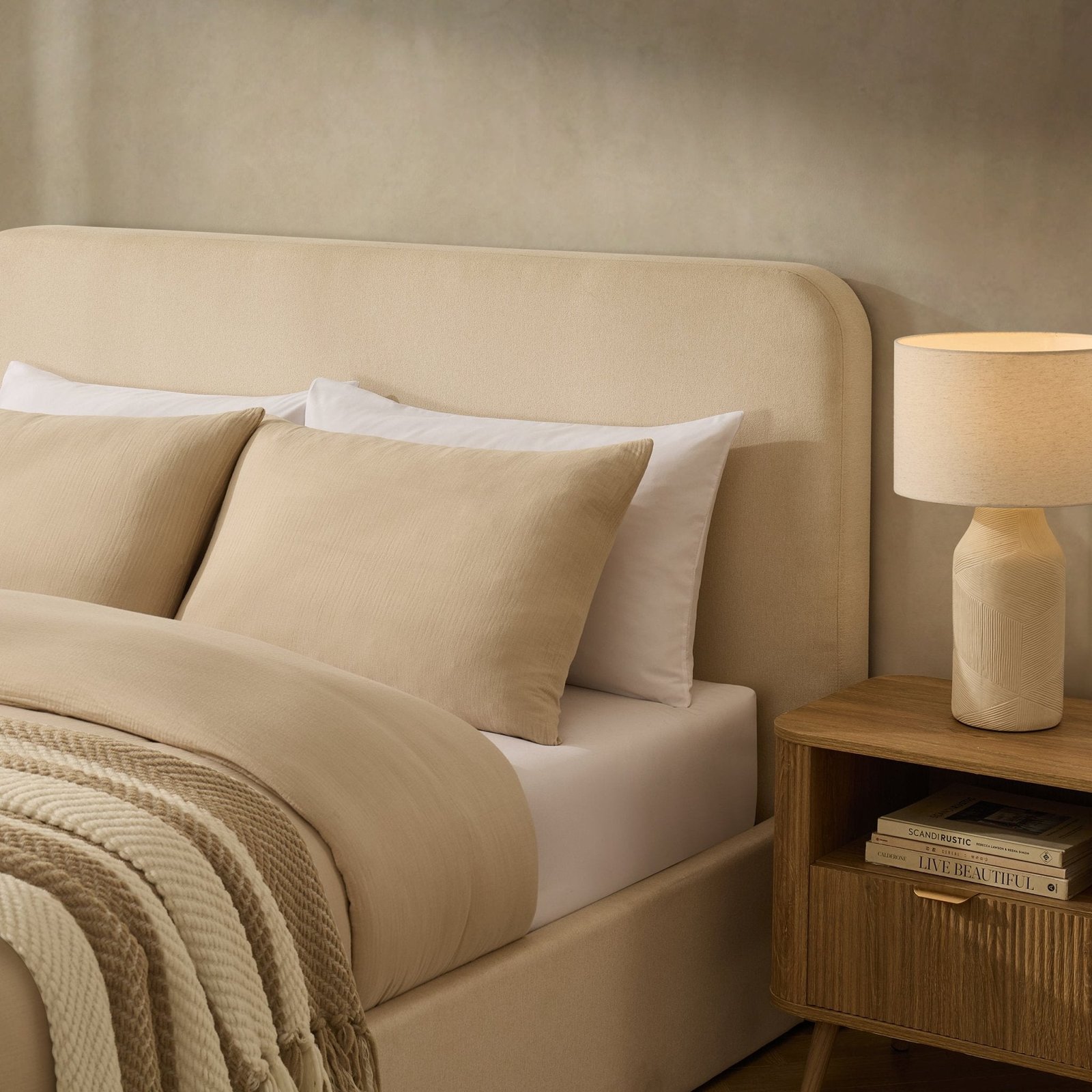 Ascot Ottoman Storage Bed - Cream Linen - Green Lane