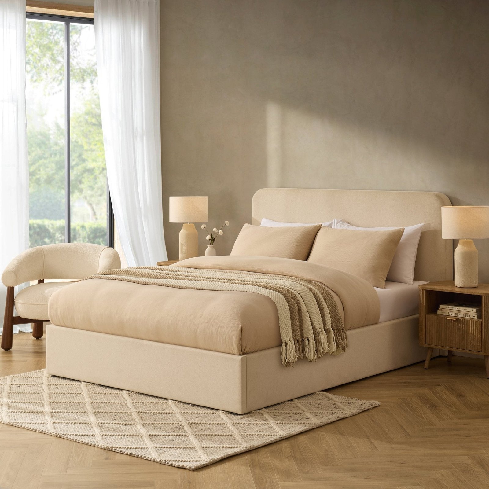 Ascot Ottoman Storage Bed - Cream Linen - Green Lane