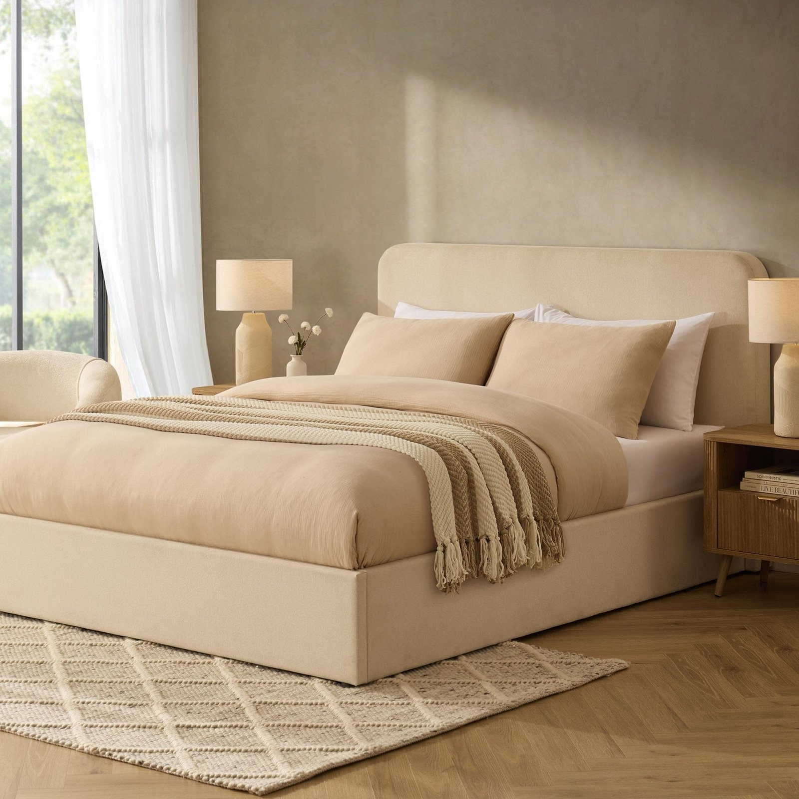 Ascot Ottoman Storage Bed - Cream Linen - Green Lane