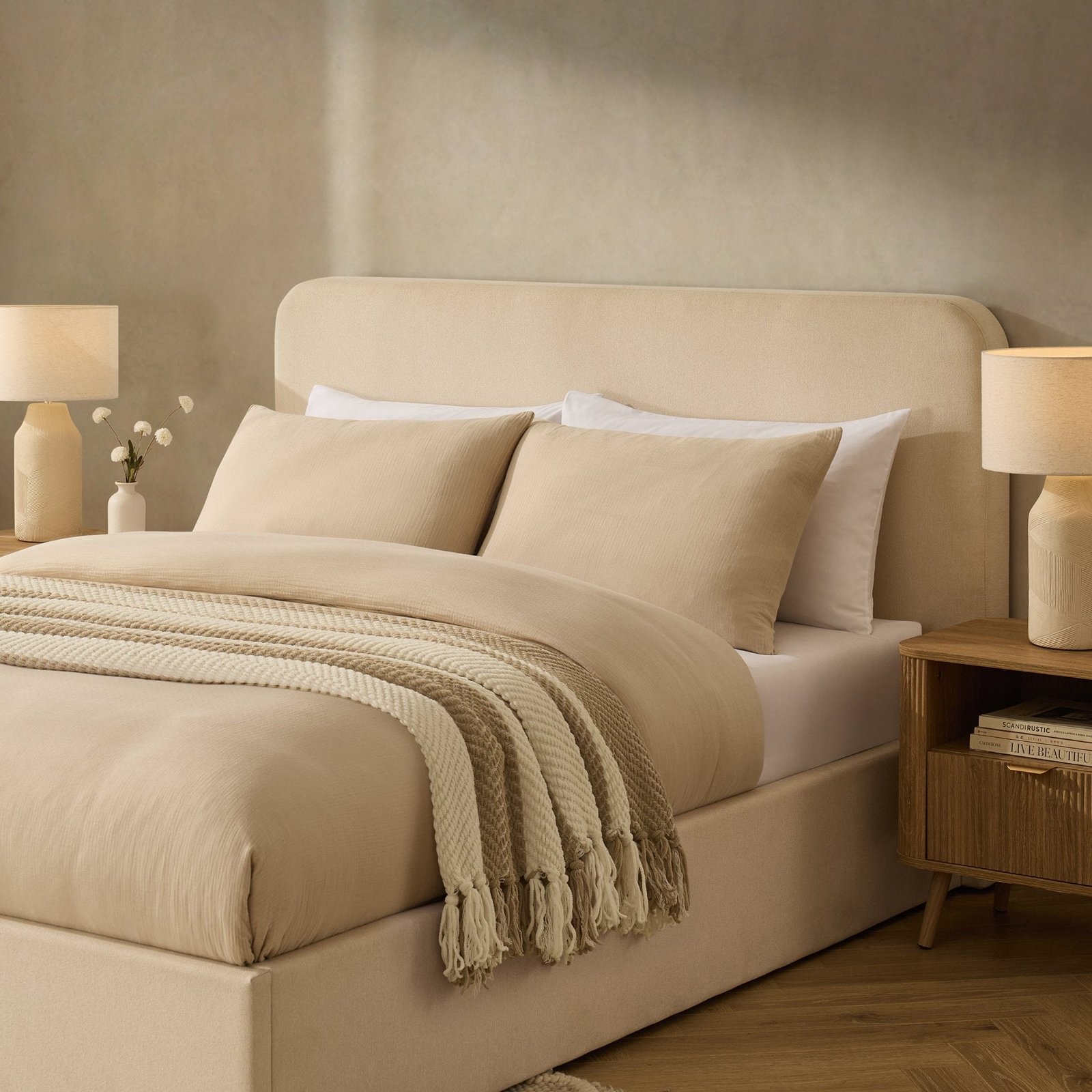 Ascot Ottoman Storage Bed - Cream Linen - Green Lane