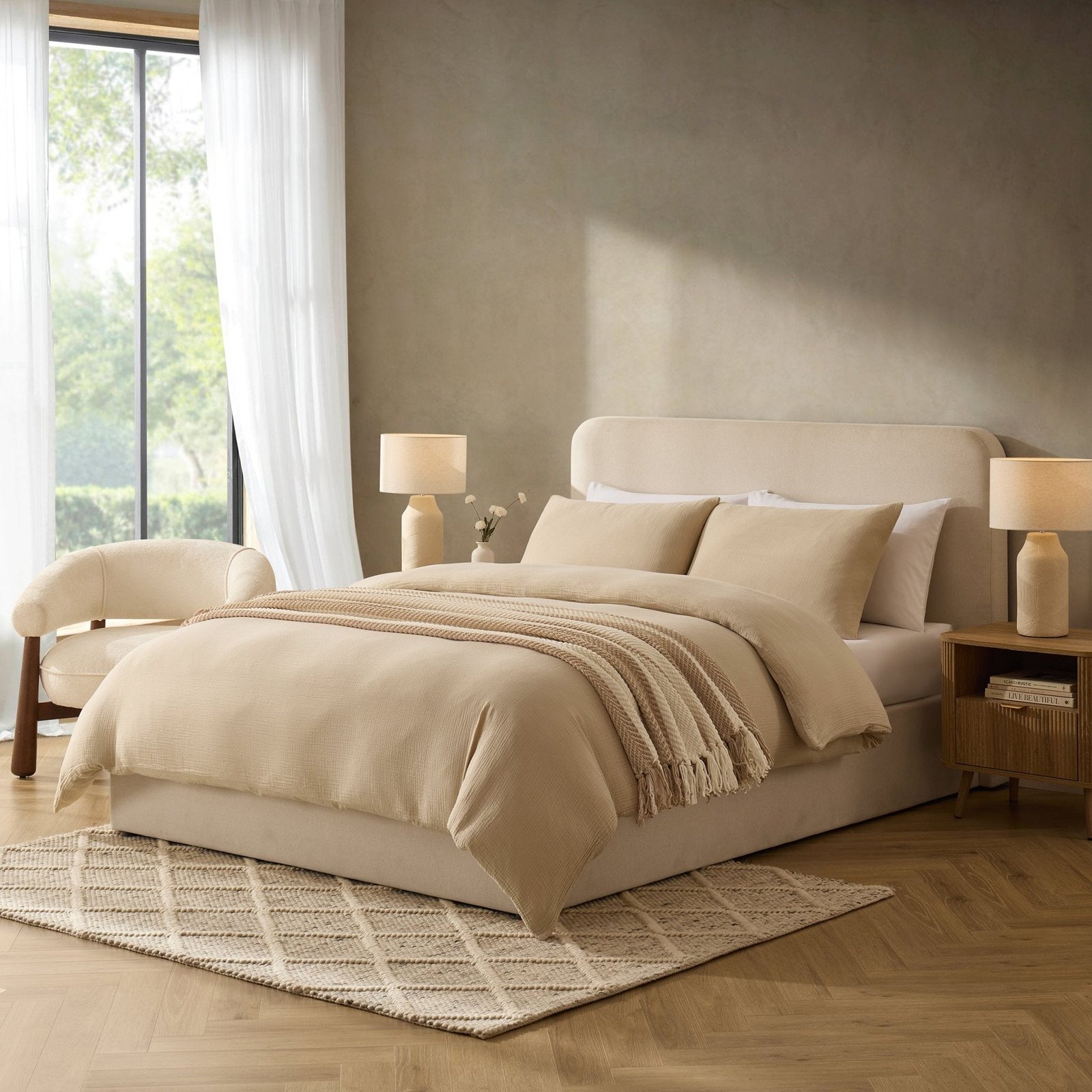 Ascot Ottoman Storage Bed - Cream Linen - Green Lane