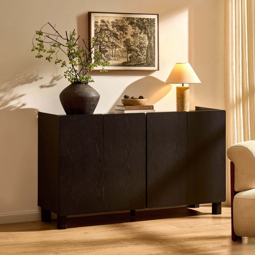 Avalon 4 Door Sideboard - Black Wood Effect - Green Lane