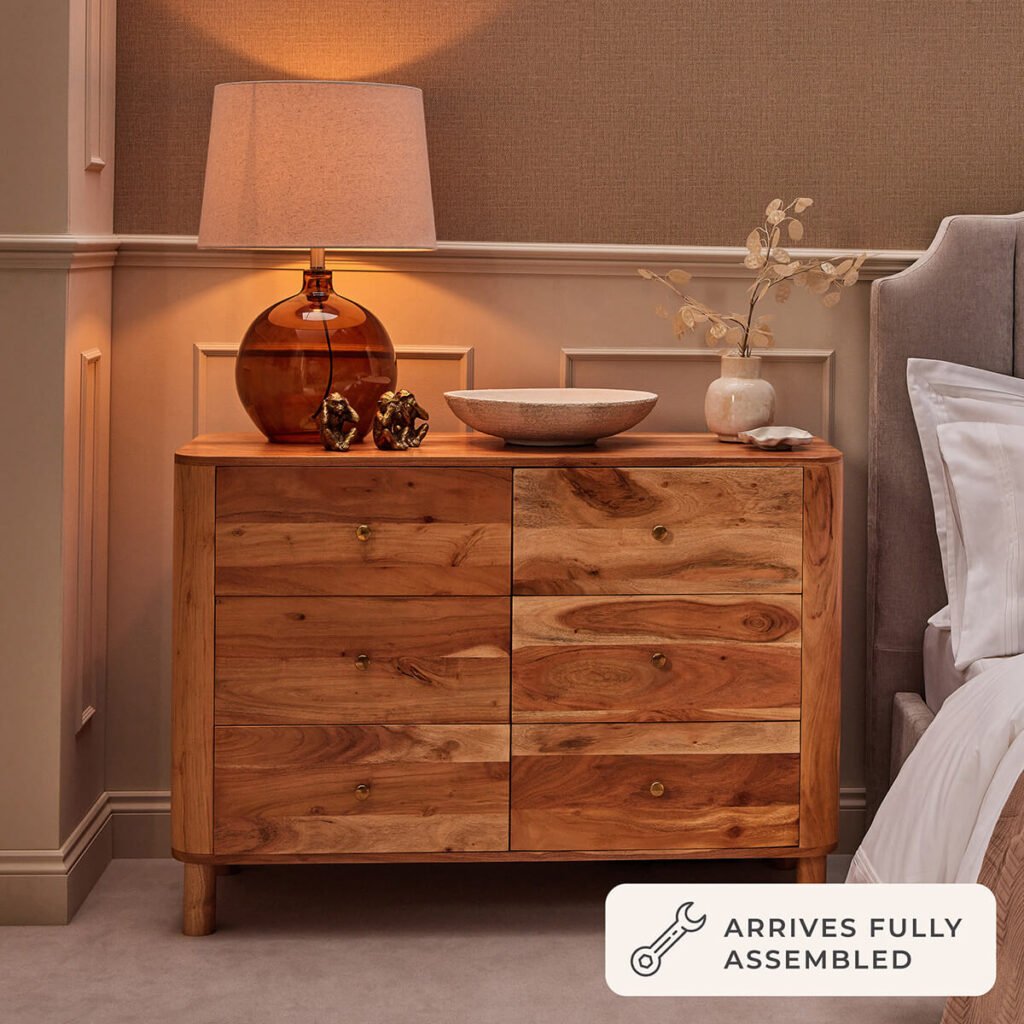 Avery Acacia Wood 6 Drawer Chest - Natural - Green Lane