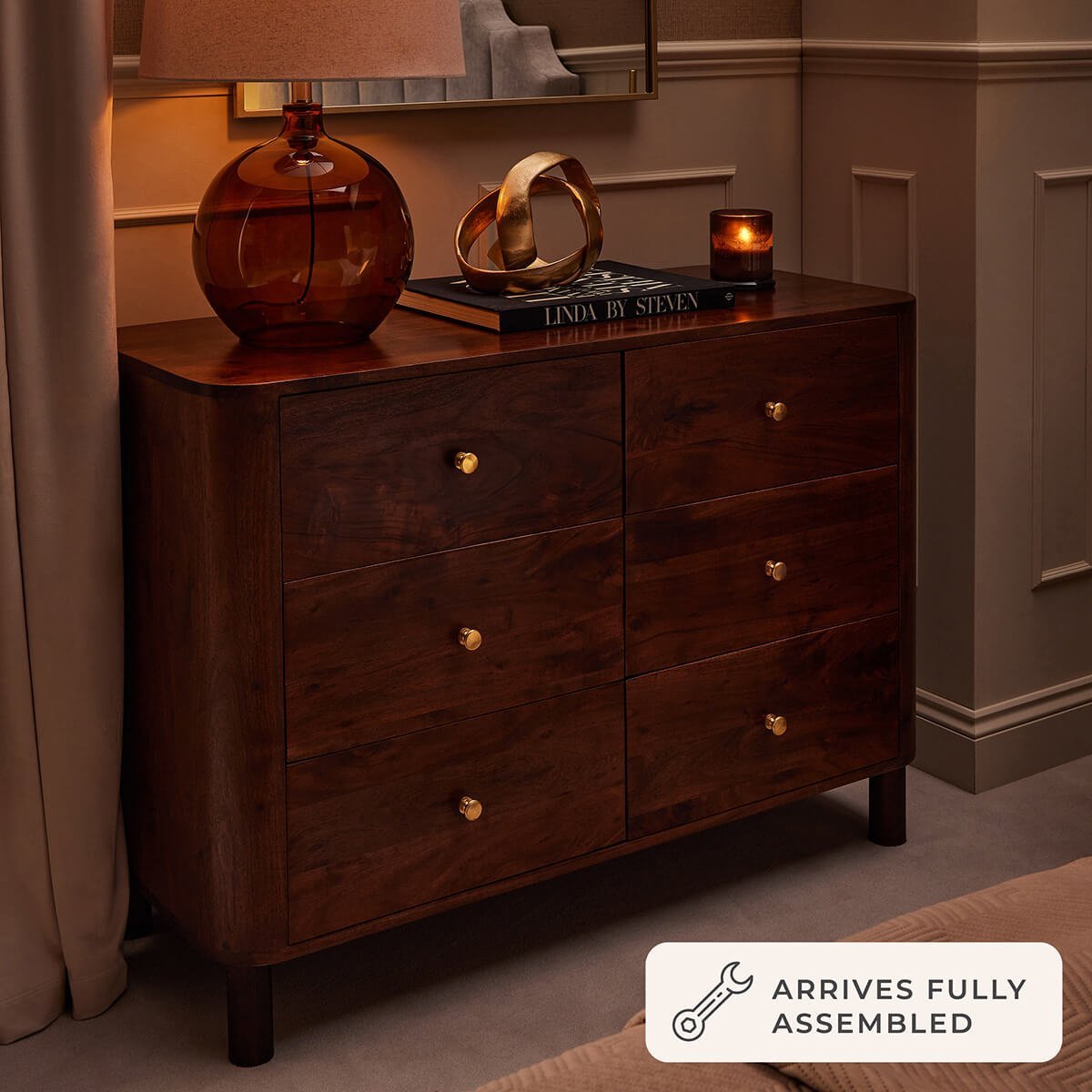 Avery Acacia Wood 6 Drawer Chest - Walnut - Green Lane