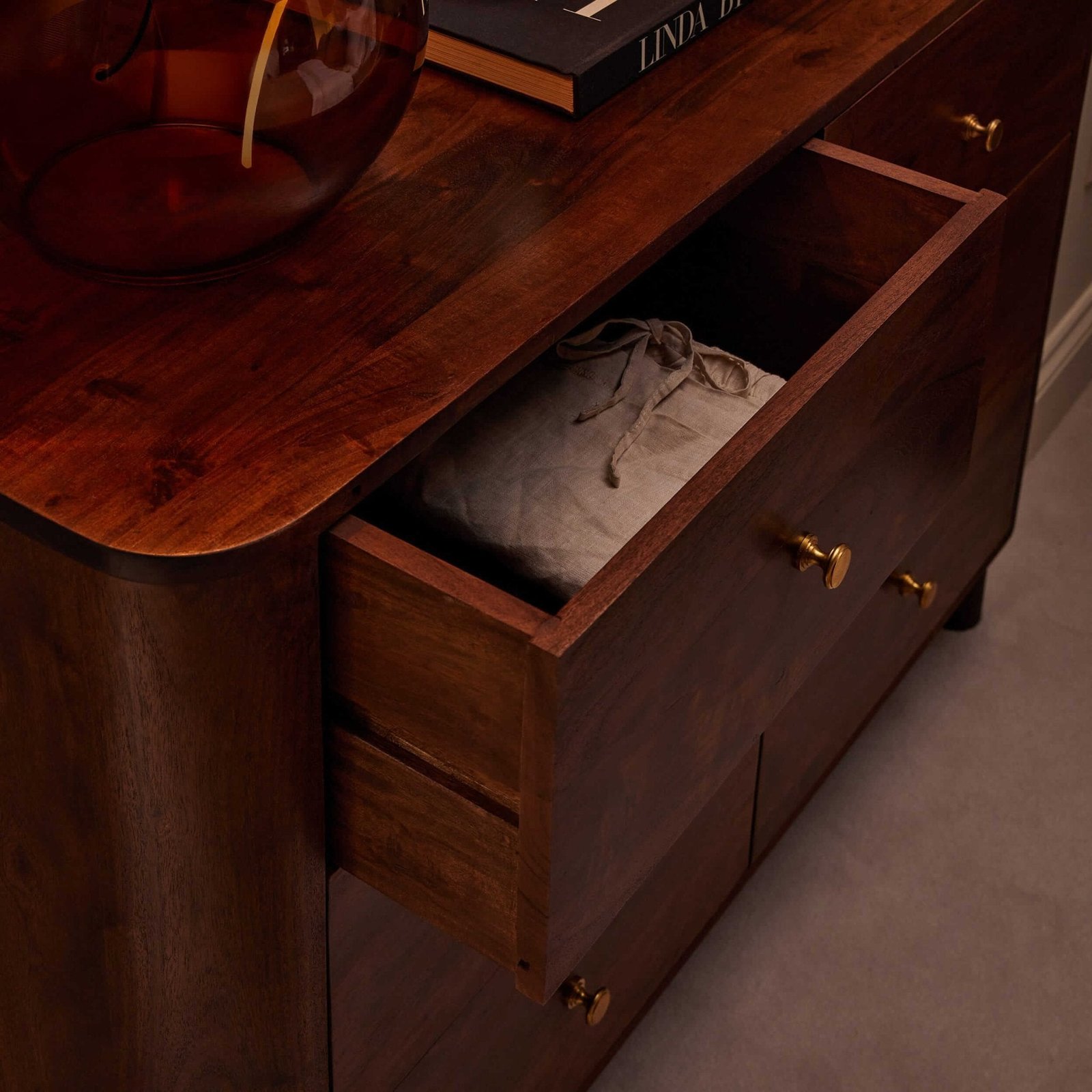 Avery Acacia Wood 6 Drawer Chest - Walnut - Green Lane