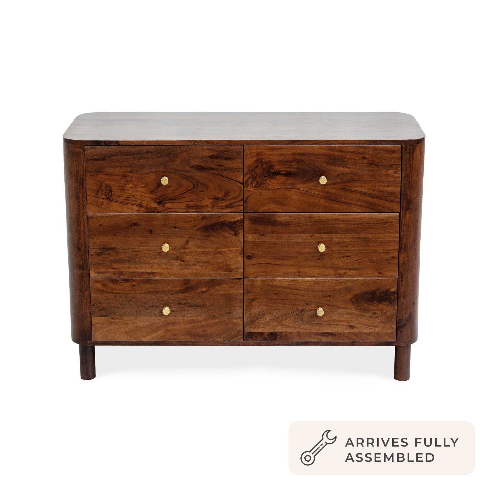 Avery Acacia Wood 6 Drawer Chest - Walnut - Green Lane