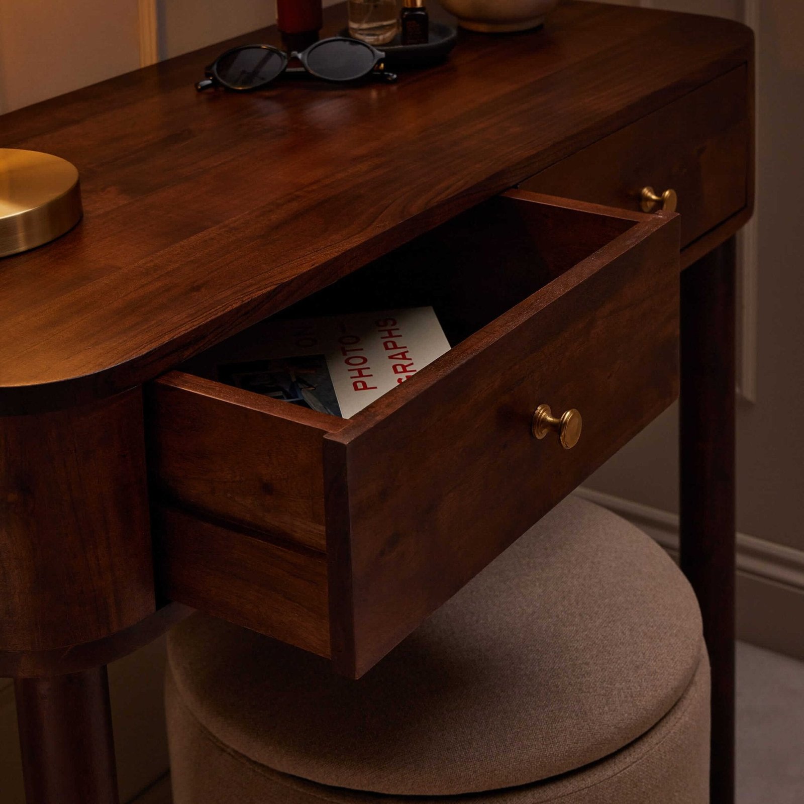 Avery Acacia Wood Dressing Table Console - Walnut - Green Lane