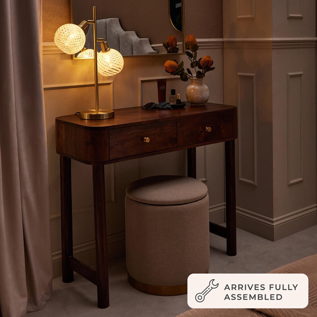 Avery Acacia Wood Dressing Table Console - Walnut - Green Lane