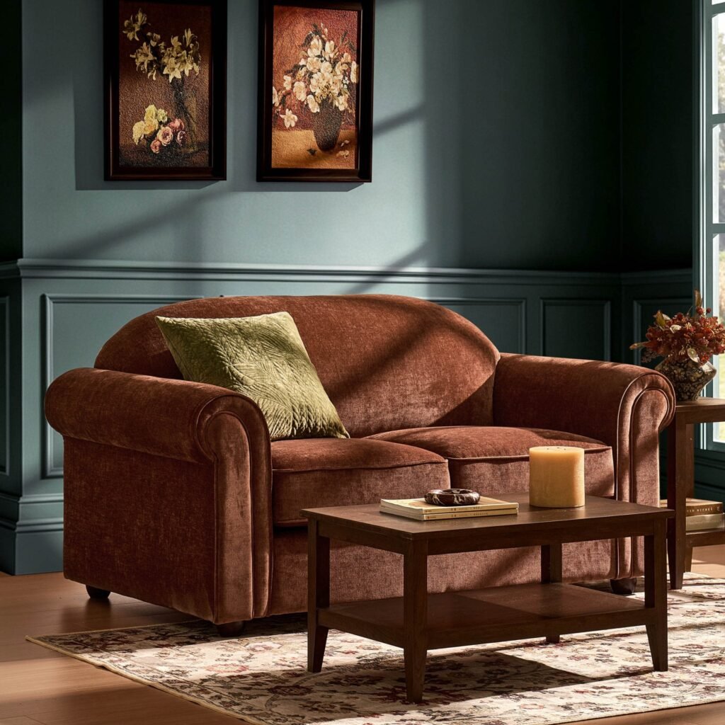 Beverley 2 Seater Sofa - Chenille Dark Rust - Green Lane