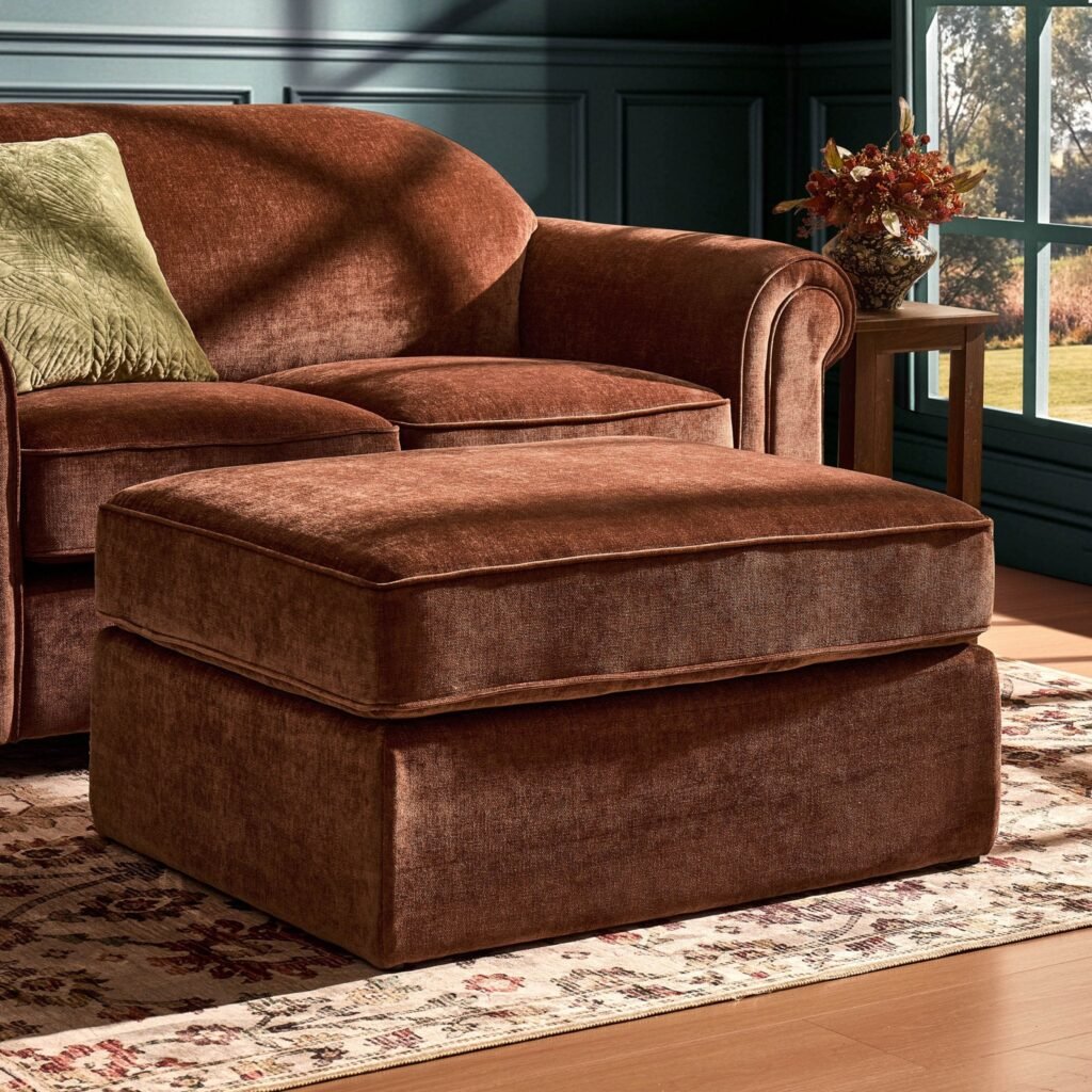 Beverley Pouffe - Chenille Dark Rust - Green Lane