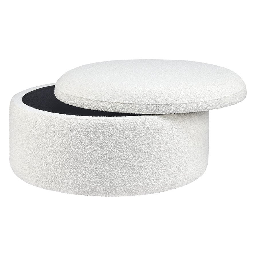 Stockton Boucle Round Storage Pouffe - Off White