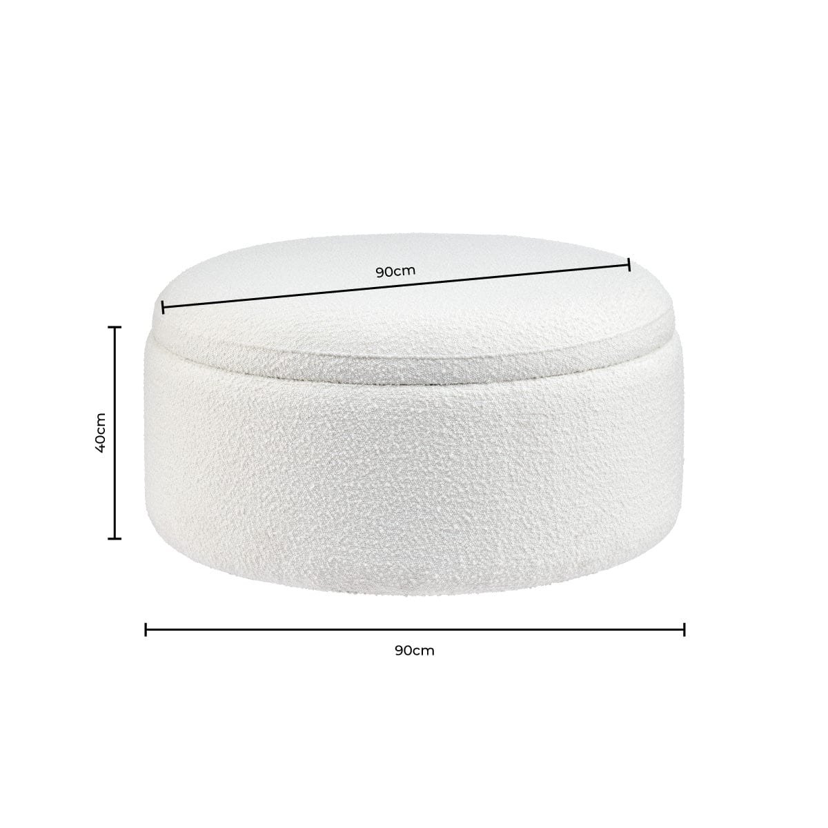 Stockton Boucle Round Storage Pouffe - Off White