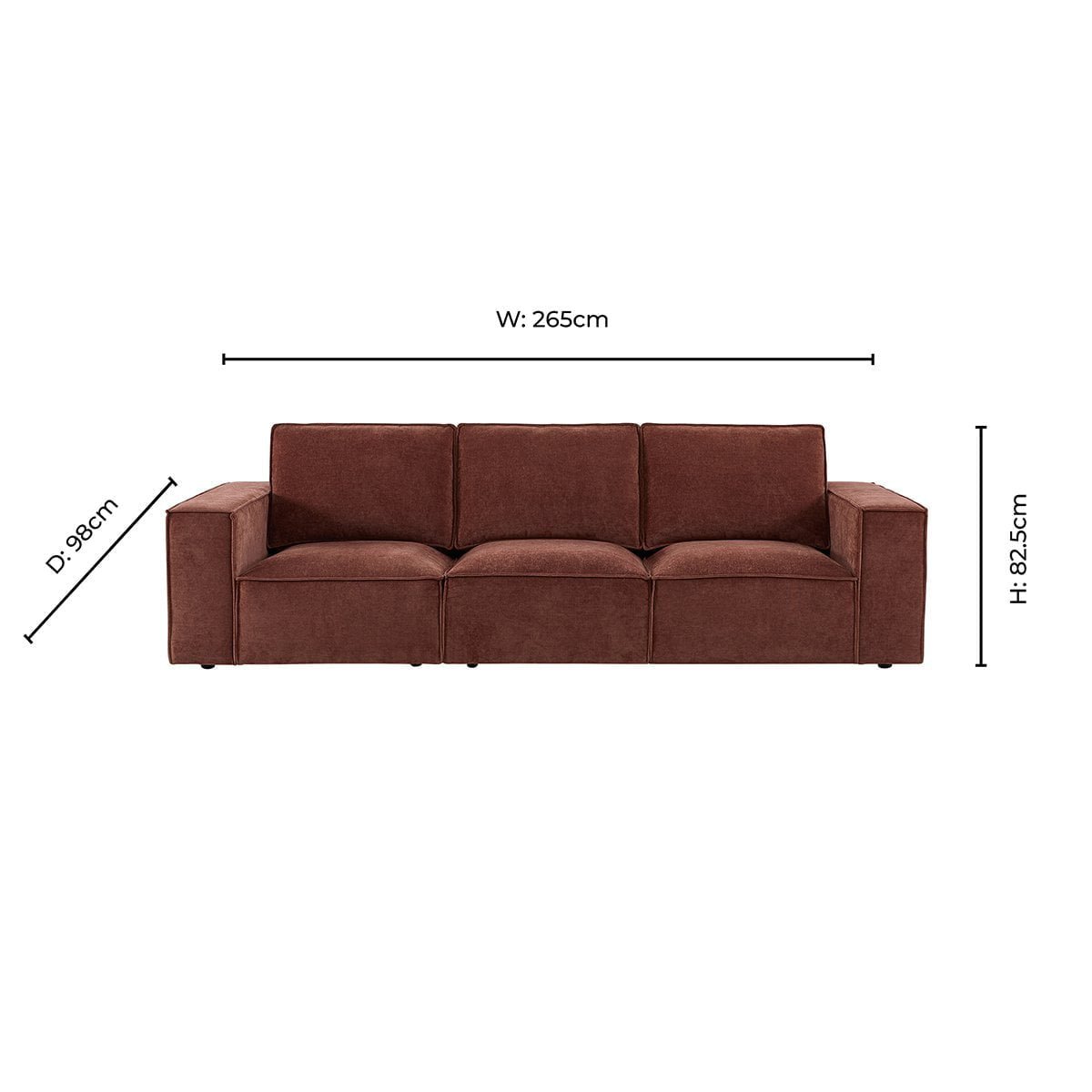 Brooklyn 3 Seater Sofa - Chenille Dark Rust - Green Lane