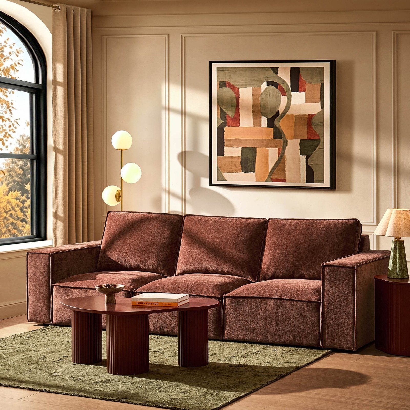 Brooklyn 3 Seater Sofa - Chenille Dark Rust - Green Lane