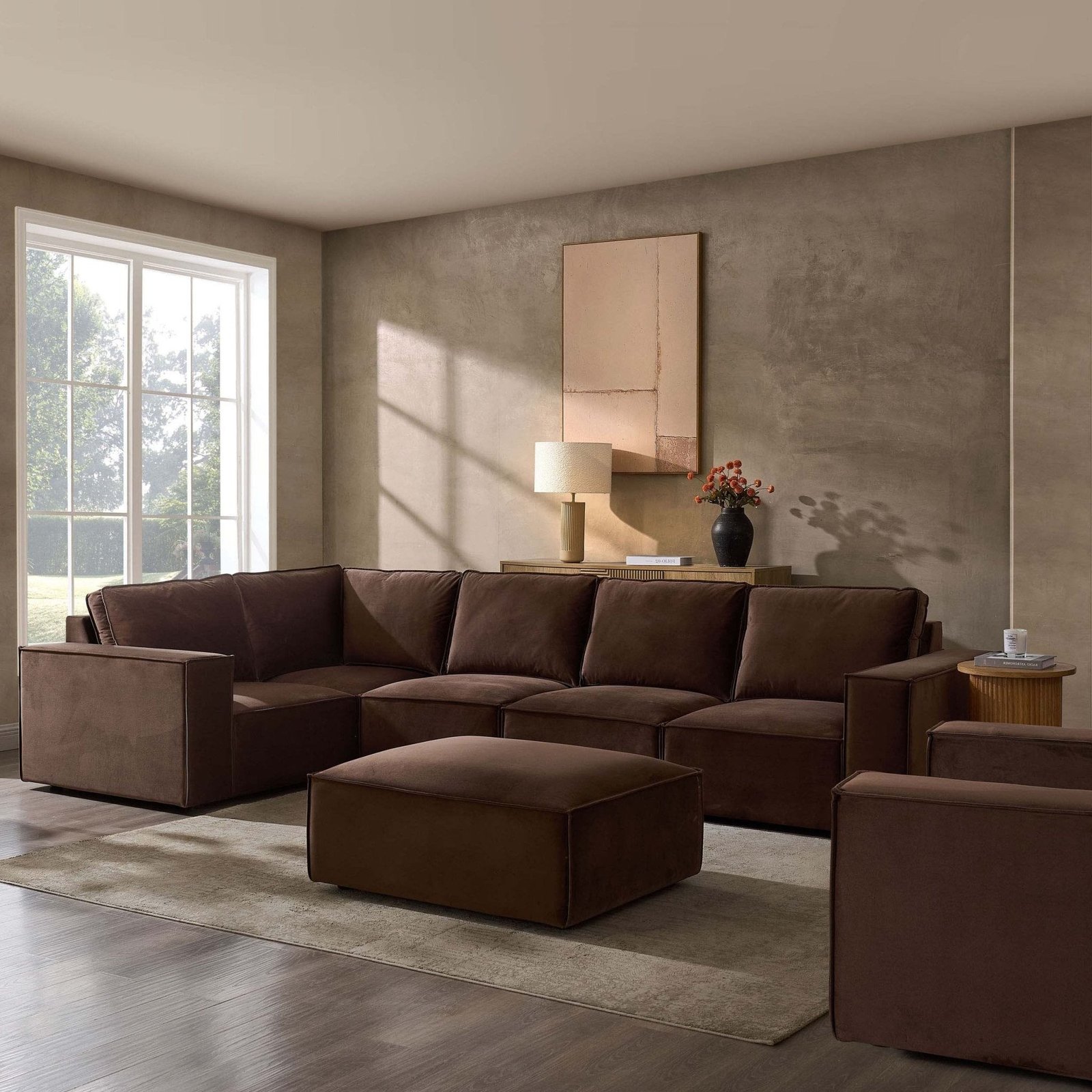 Brooklyn Large Left Hand L-Shape Sofa - Cappuccino