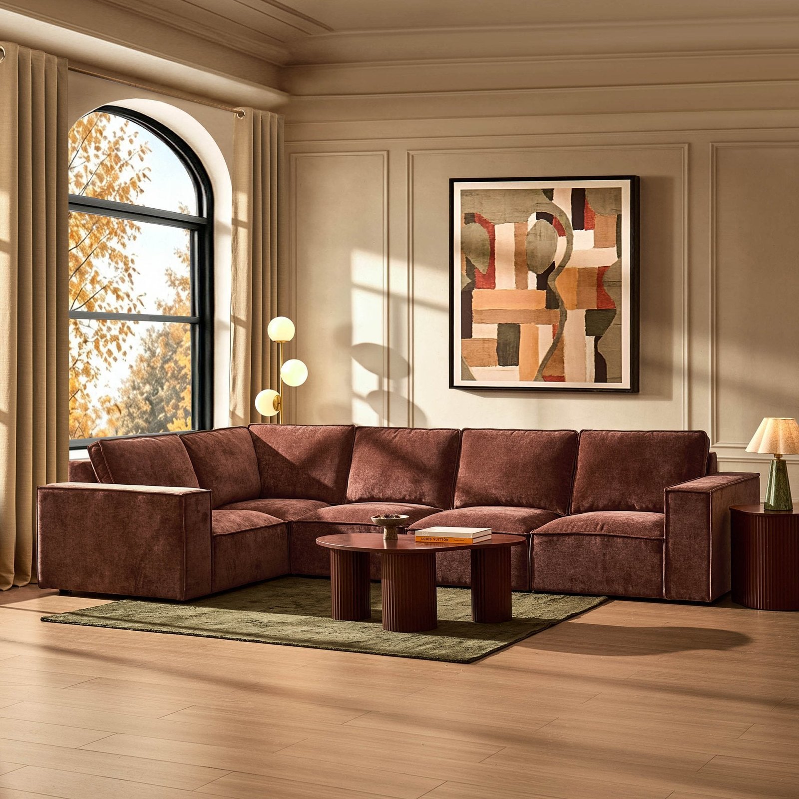 Brooklyn Large Left Hand L-Shape Sofa - Chenille Dark Rust