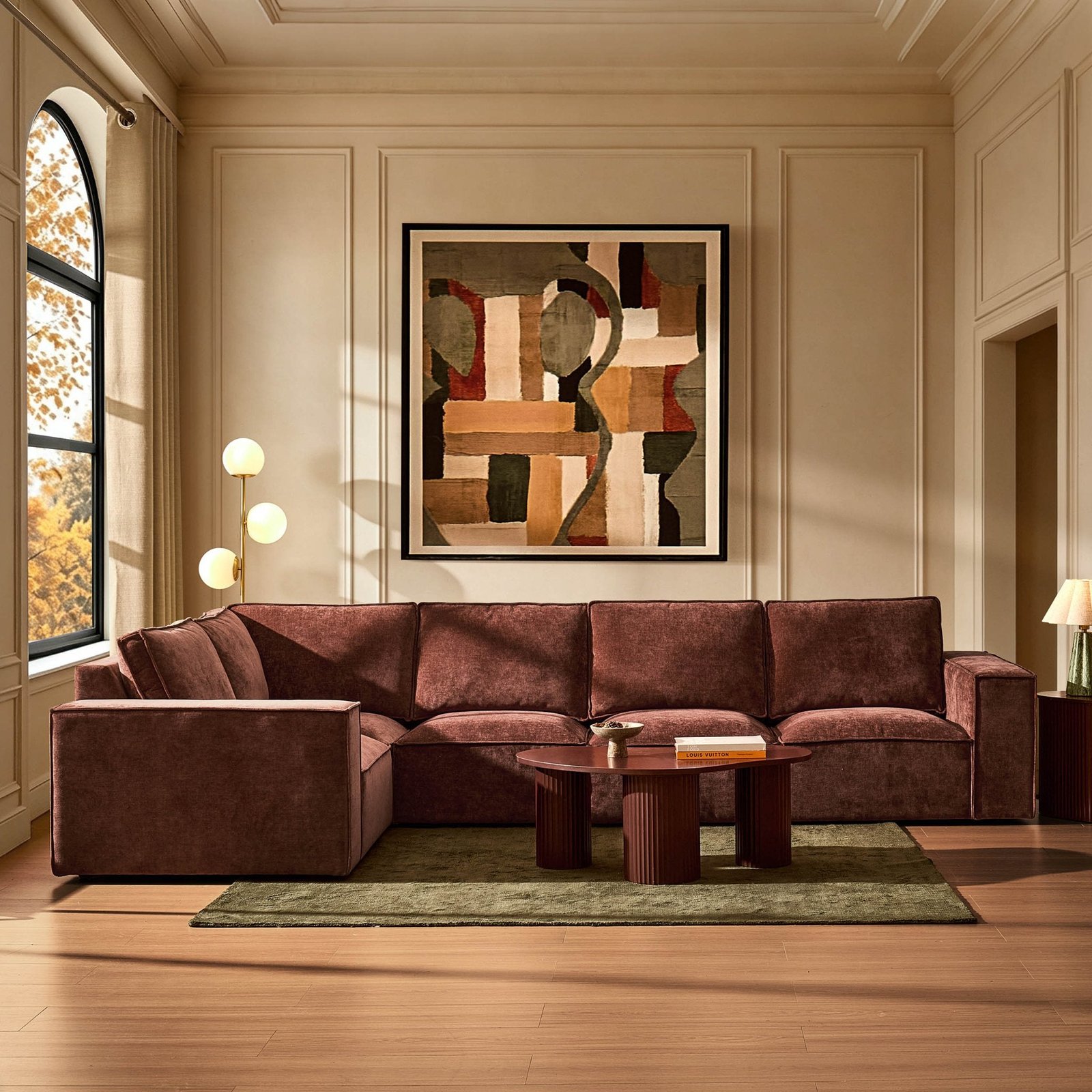 Brooklyn Large Left Hand L-Shape Sofa - Chenille Dark Rust - Green Lane