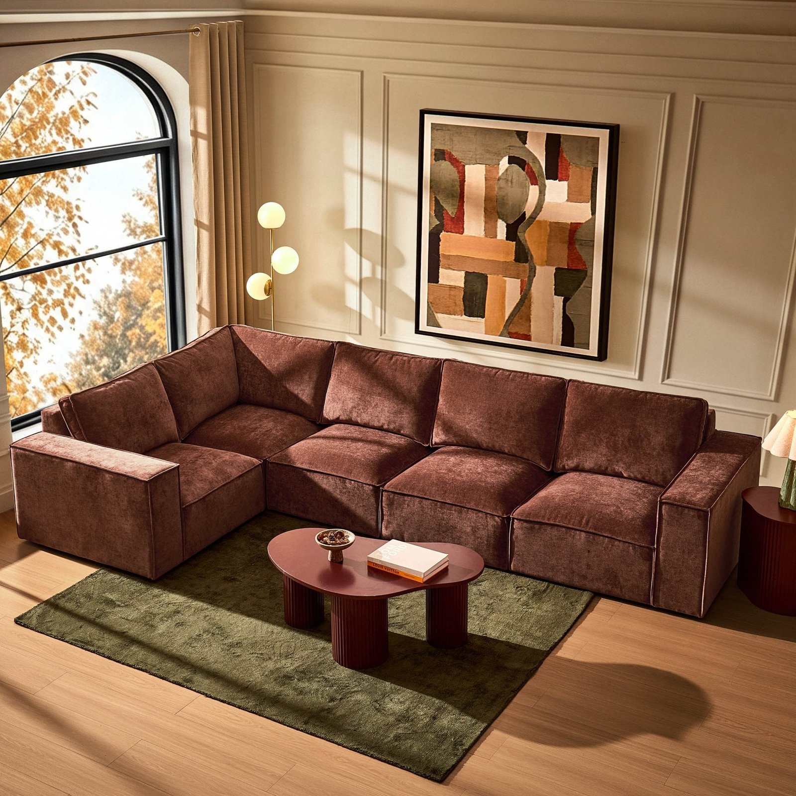 Brooklyn Large Left Hand L-Shape Sofa - Chenille Dark Rust - Green Lane