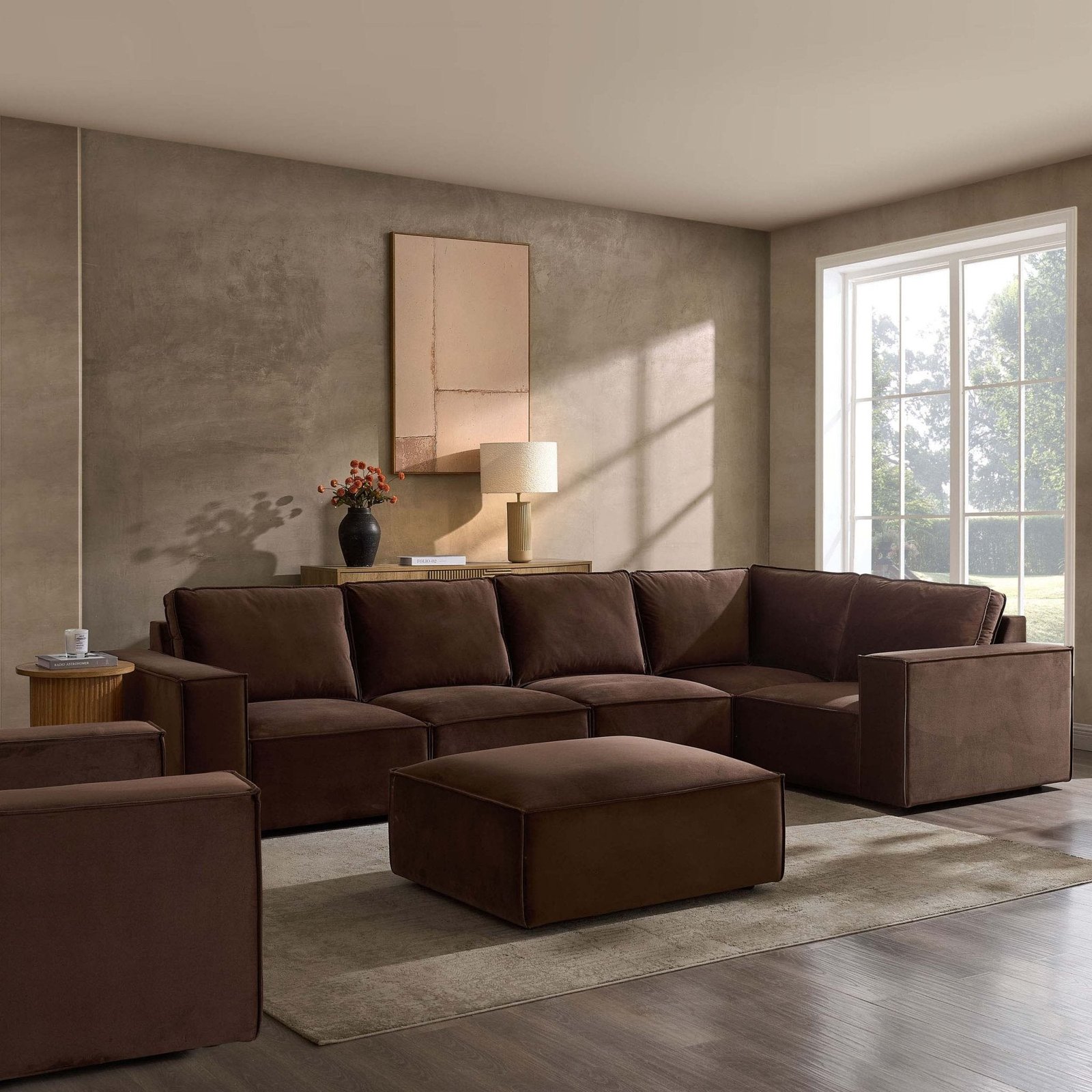 Brooklyn Large Right Hand L-Shape Sofa - Cappuccino