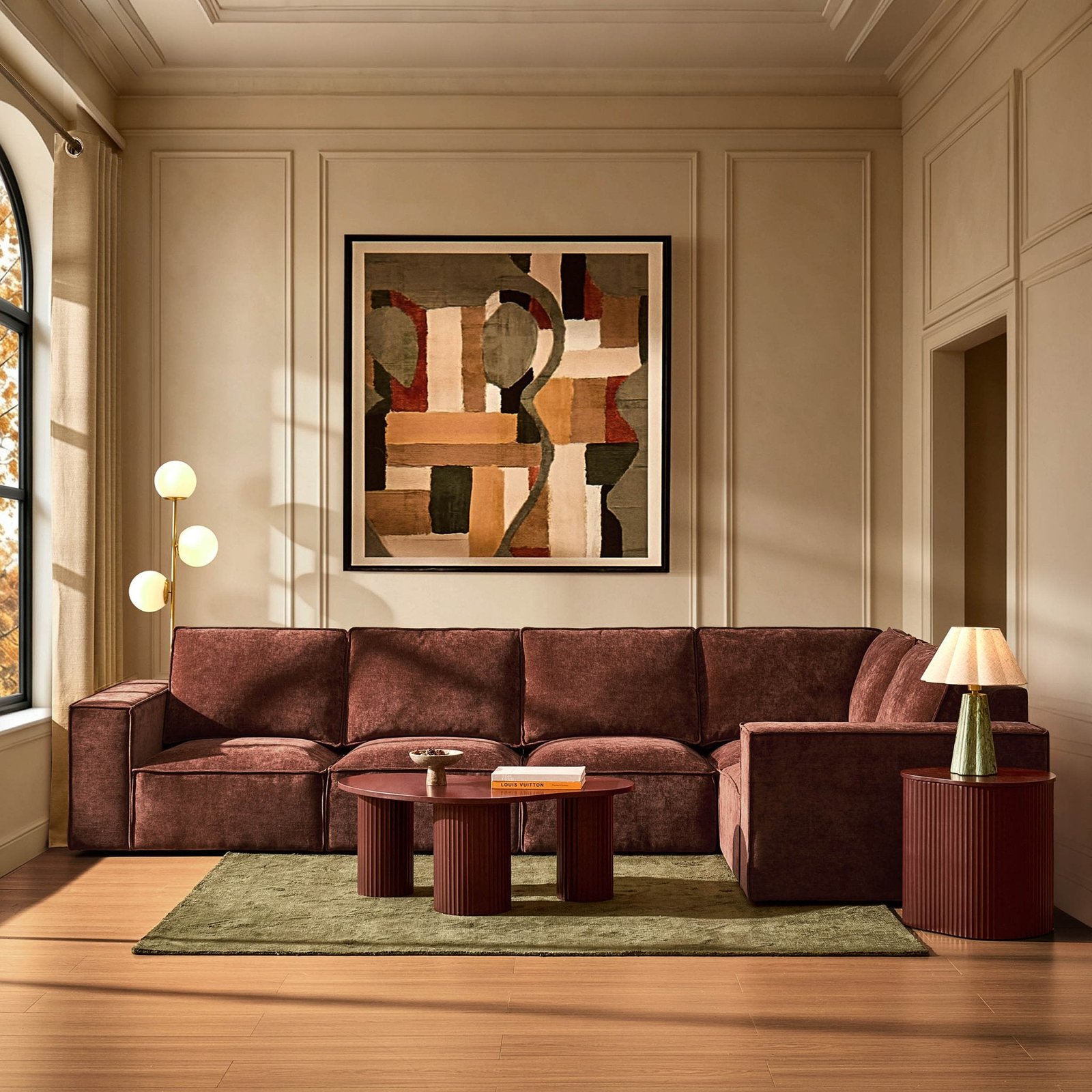 Brooklyn Large Right Hand L-Shape Sofa - Chenille Dark Rust - Green Lane