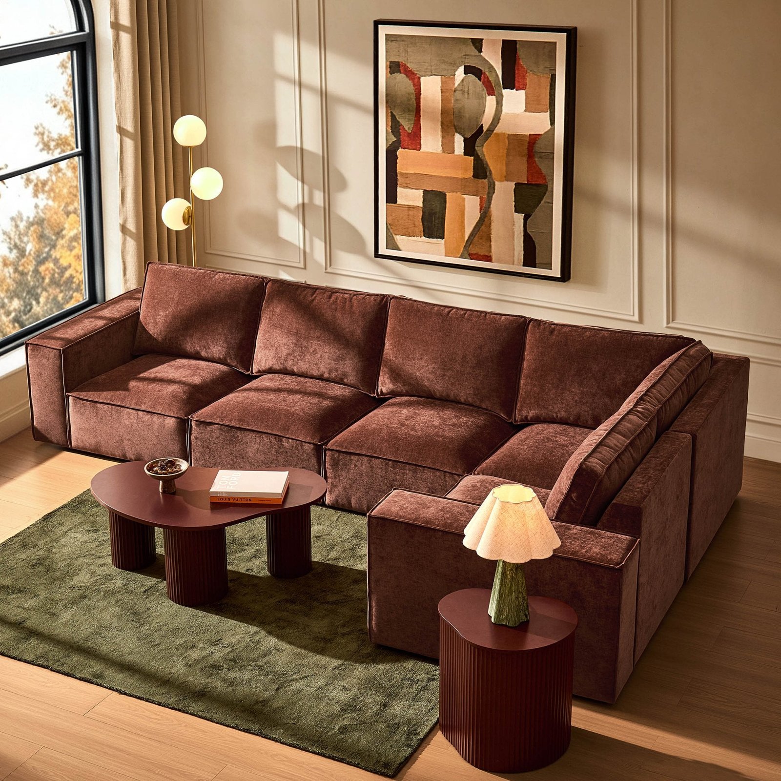 Brooklyn Large Right Hand L-Shape Sofa - Chenille Dark Rust - Green Lane