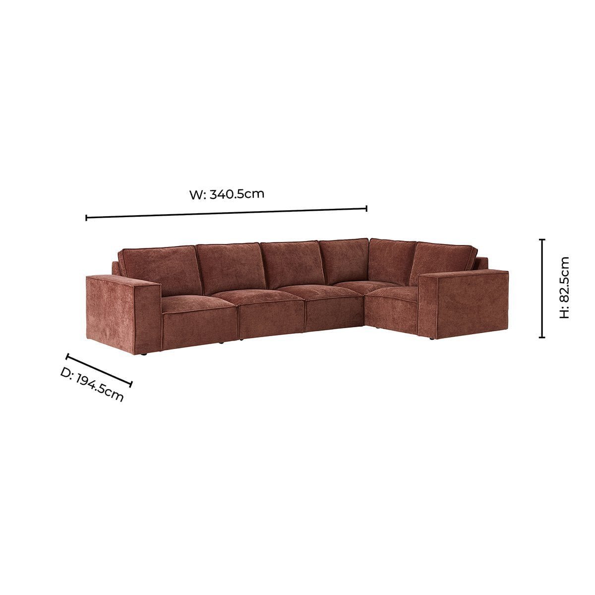 Brooklyn Large Right Hand L-Shape Sofa - Chenille Dark Rust - Green Lane