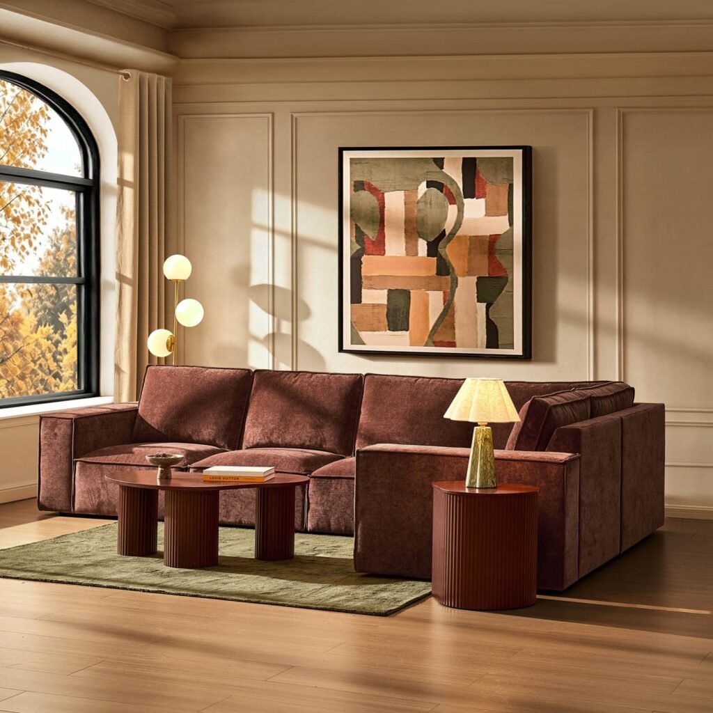 Brooklyn Large Right Hand L-Shape Sofa - Chenille Dark Rust - Green Lane
