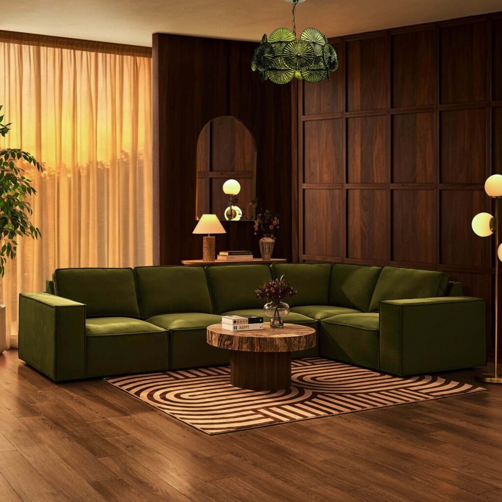 Brooklyn Large Right Hand L-Shape Sofa - Muted Moss - Green Lane