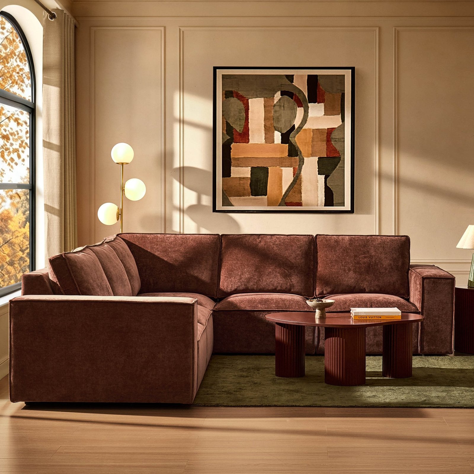Brooklyn Left Hand Corner Sofa - Chenille Dark Rust - Green Lane