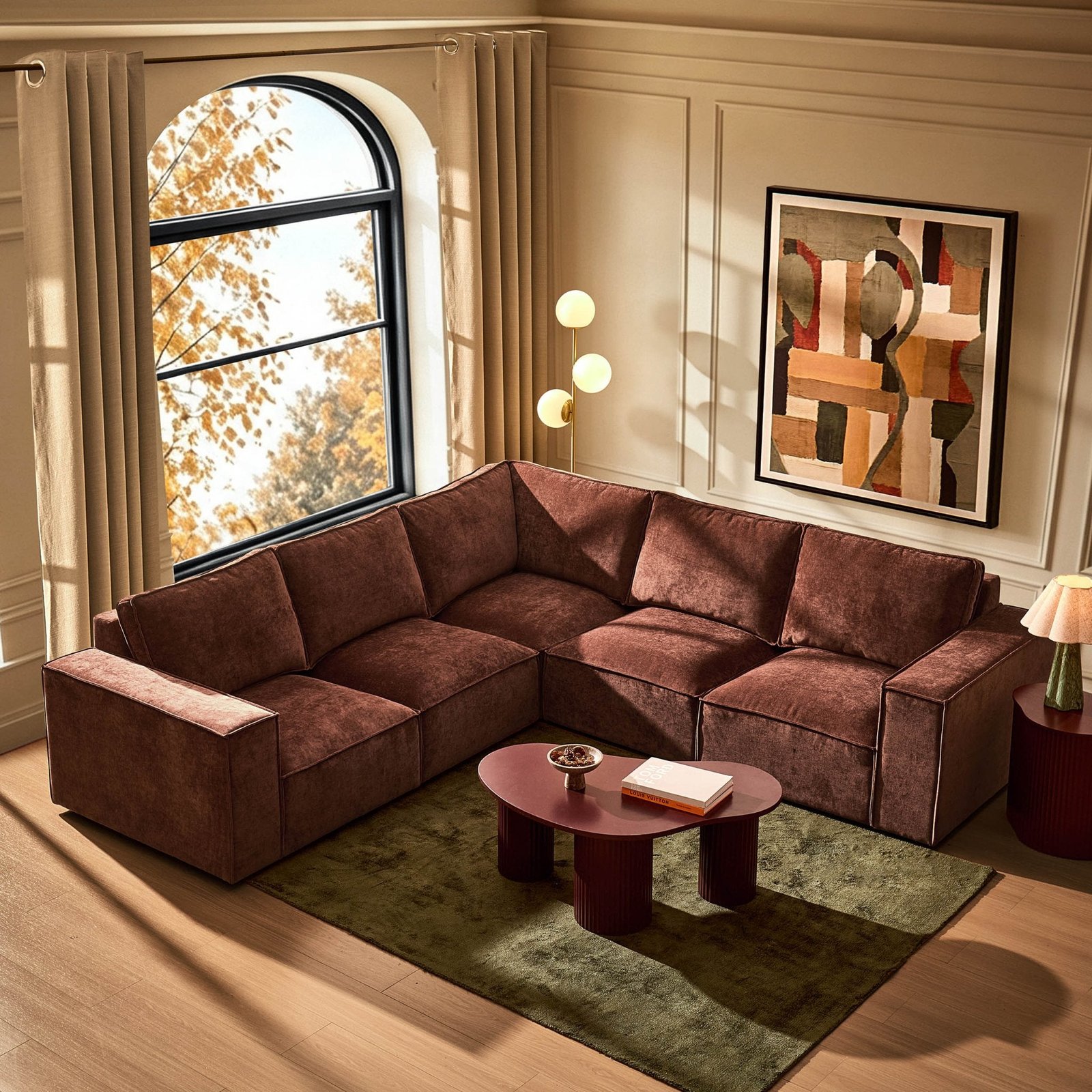 Brooklyn Left Hand Corner Sofa - Chenille Dark Rust - Green Lane