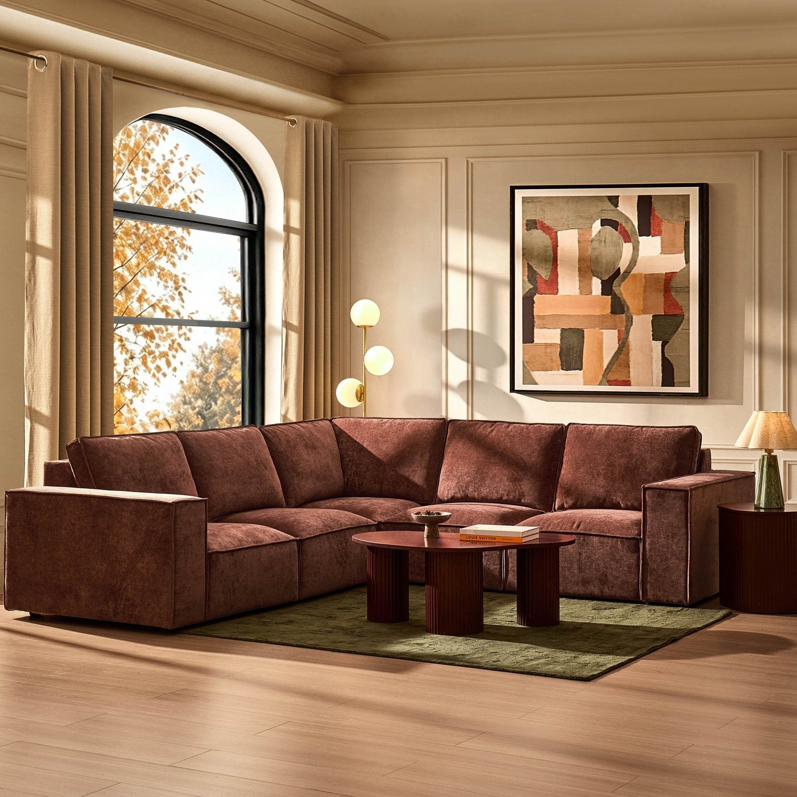 Brooklyn Left Hand Corner Sofa - Chenille Dark Rust - Green Lane