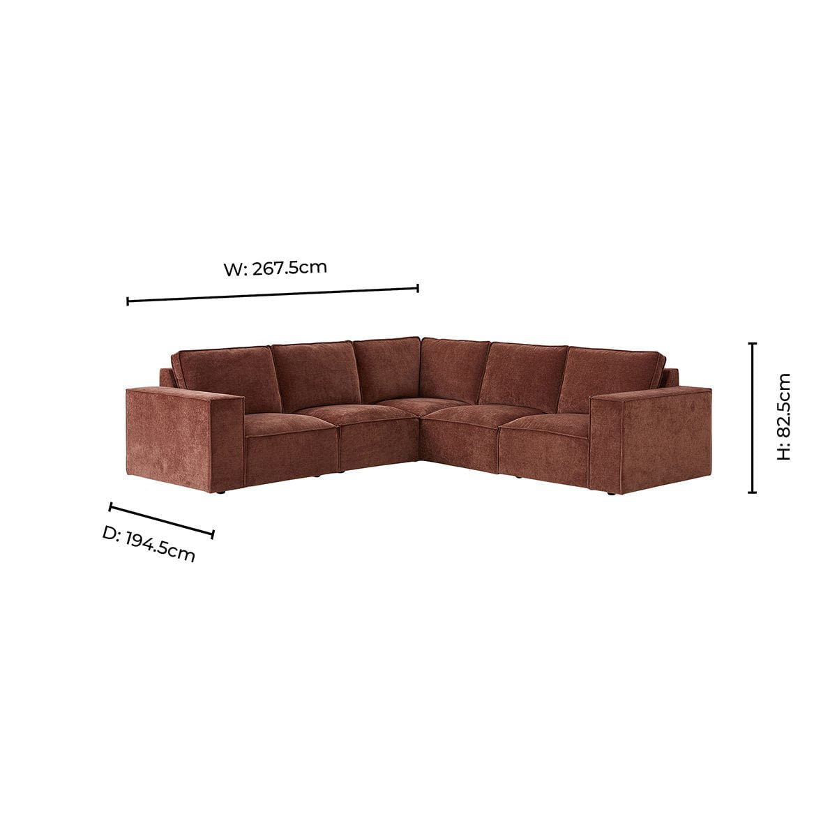 Brooklyn Left Hand Corner Sofa - Chenille Dark Rust - Green Lane