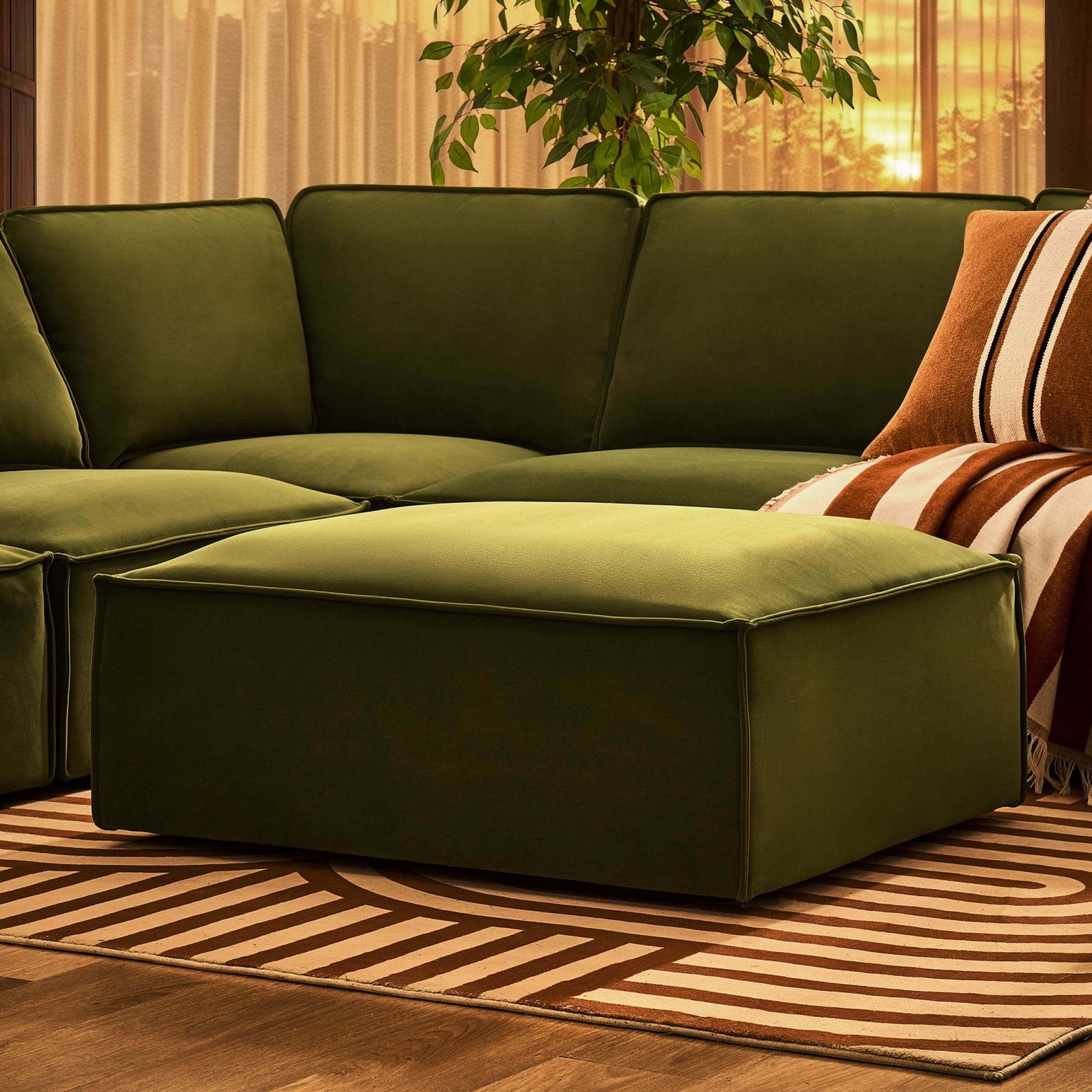Brooklyn Pouffe - Muted Moss - Green Lane
