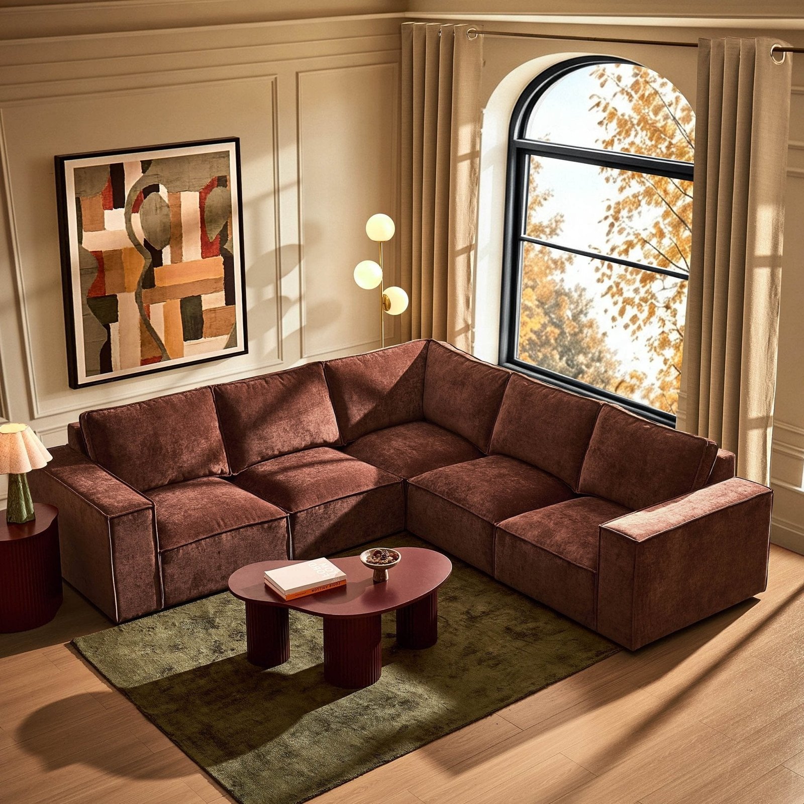 Brooklyn Right Hand Corner Sofa - Chenille Dark Rust - Green Lane