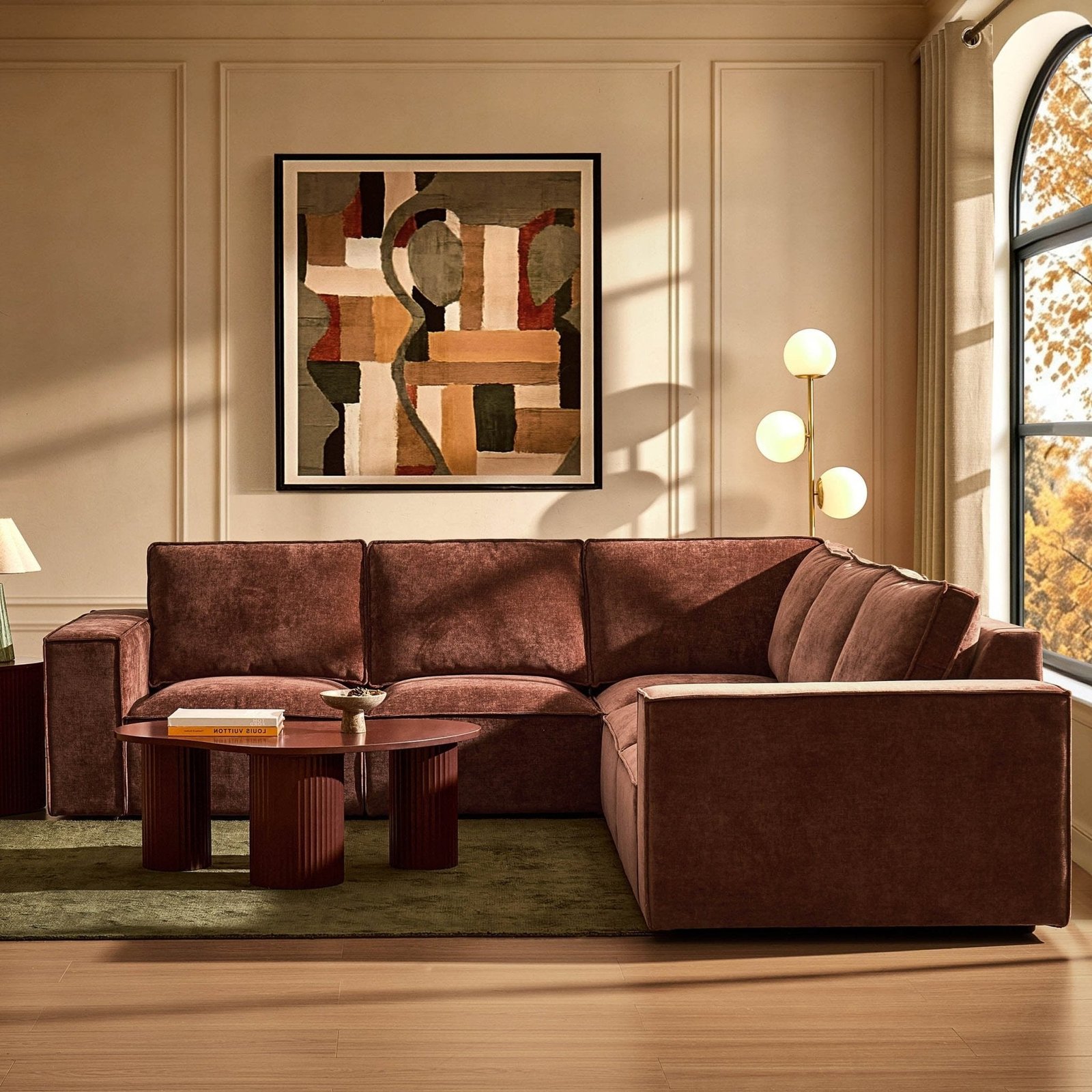 Brooklyn Right Hand Corner Sofa - Chenille Dark Rust - Green Lane