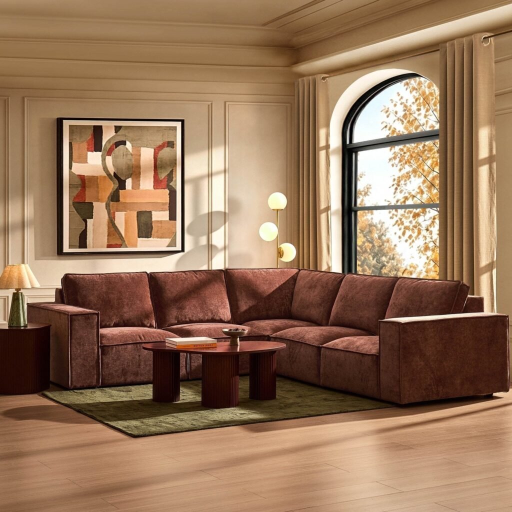 Brooklyn Right Hand Corner Sofa - Chenille Dark Rust - Green Lane