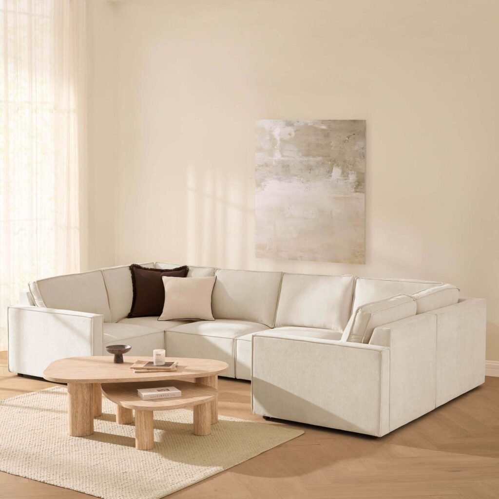 Brooklyn Slim Arm U-Shape Sofa - Chenille Ivory