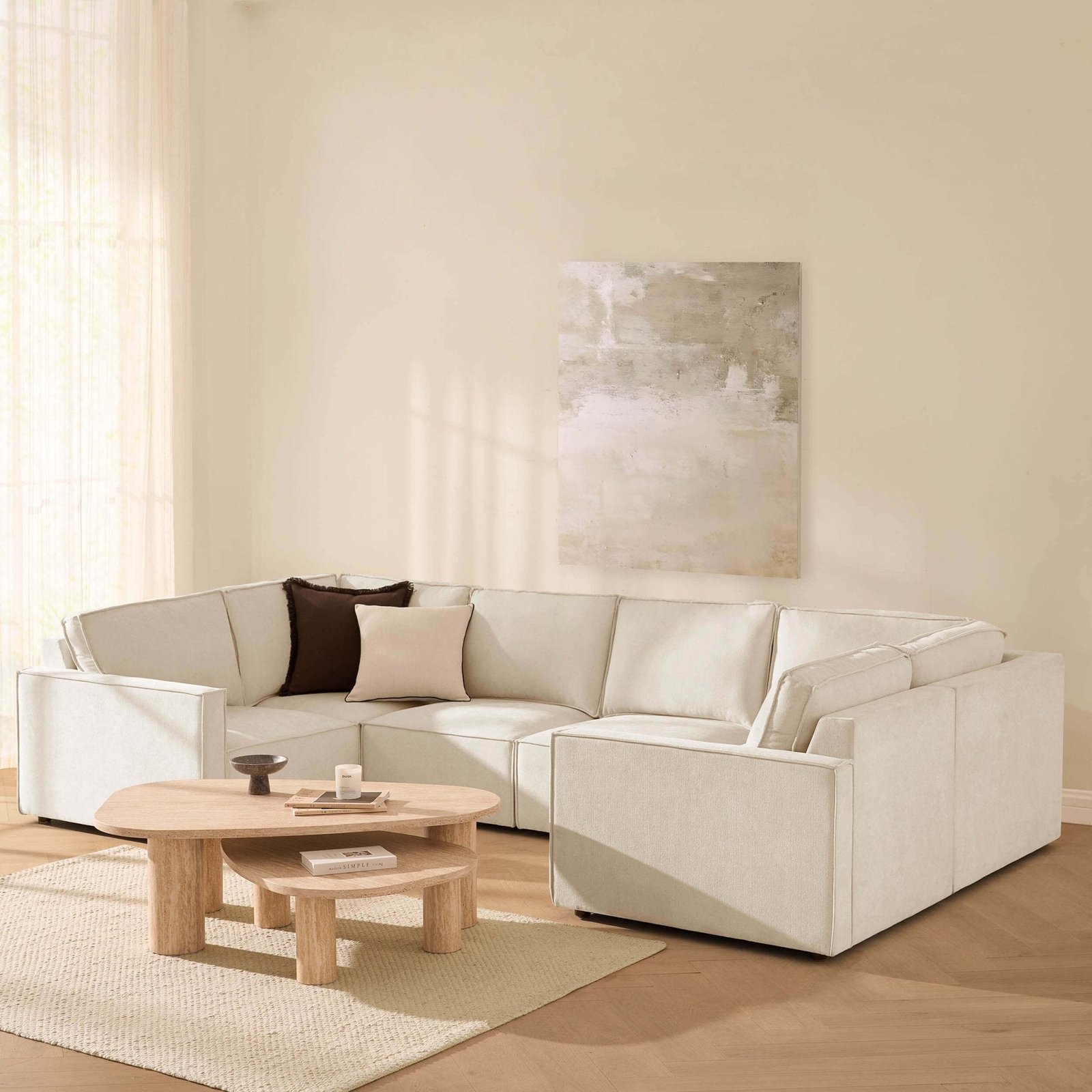 Brooklyn Slim Arm U-Shape Sofa - Chenille Ivory