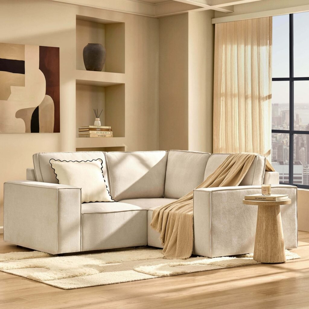 Brooklyn Small Corner Sofa - Chenille Ivory - Green Lane