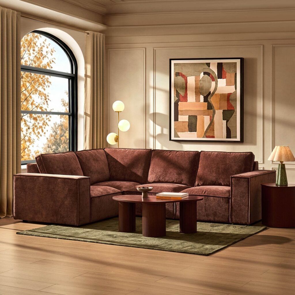 Brooklyn Small Left Hand L-Shape Sofa - Chenille Dark Rust - Green Lane