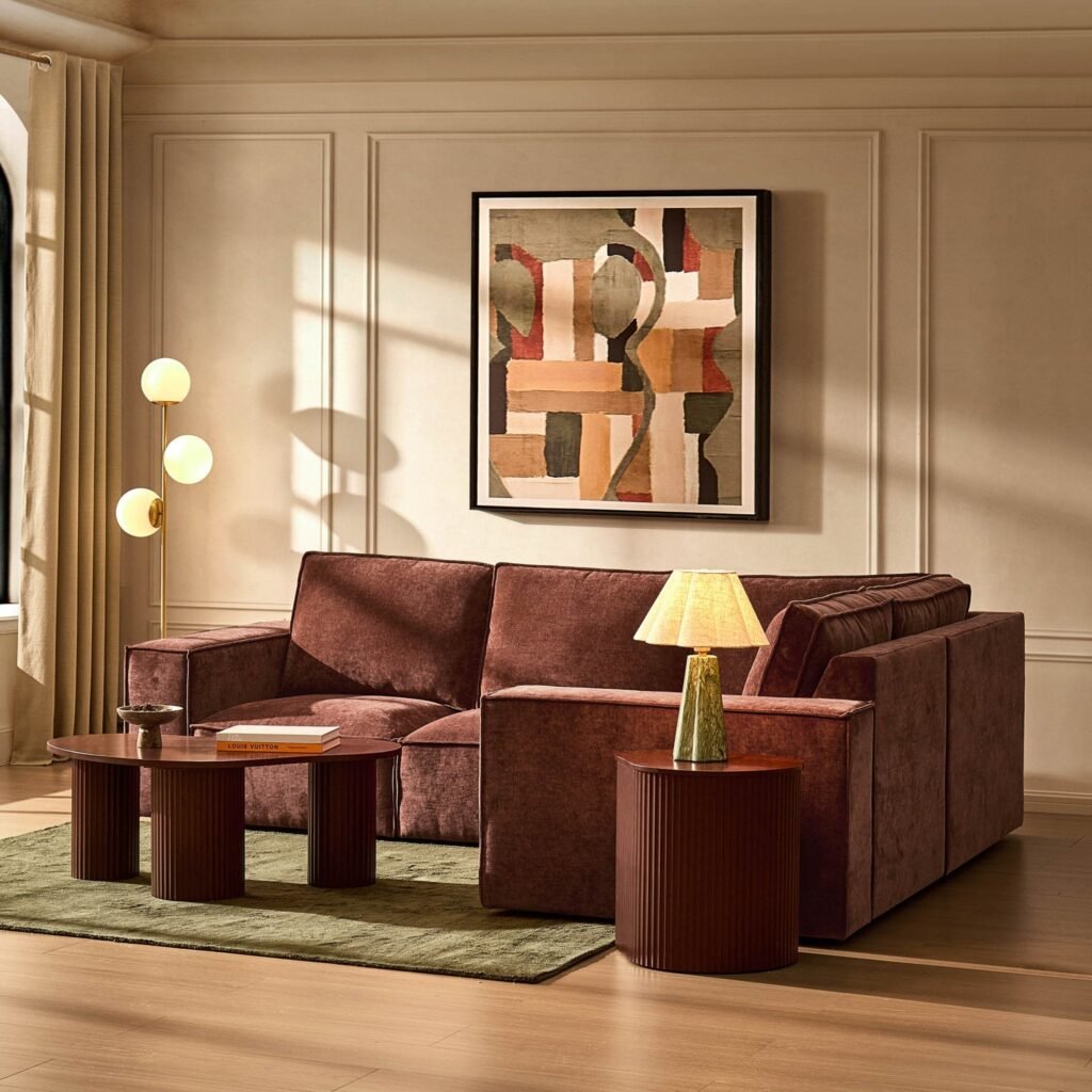 Brooklyn Small Right Hand L-Shape Sofa - Chenille Dark Rust - Green Lane