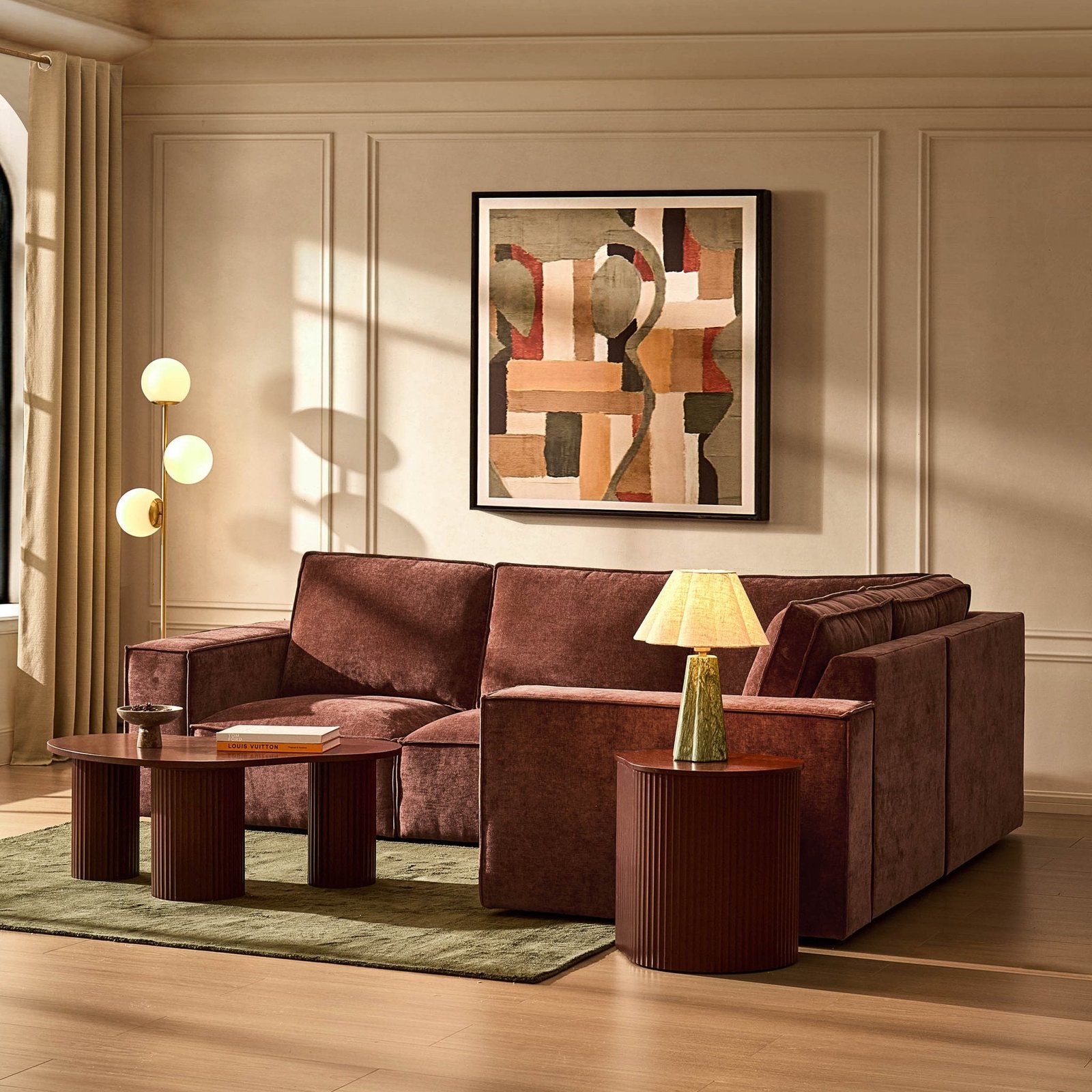 Brooklyn Small Right Hand L-Shape Sofa - Chenille Dark Rust - Green Lane