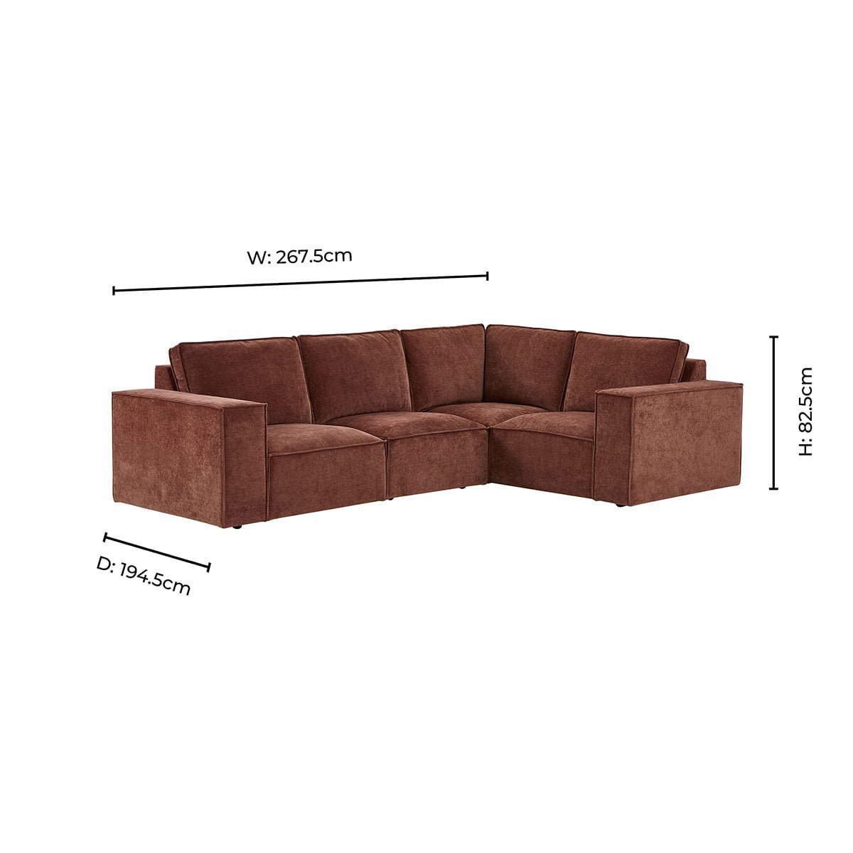 Brooklyn Small Right Hand L-Shape Sofa - Chenille Dark Rust - Green Lane