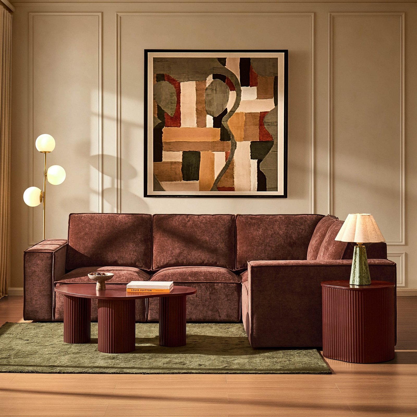 Brooklyn Small Right Hand L-Shape Sofa - Chenille Dark Rust - Green Lane