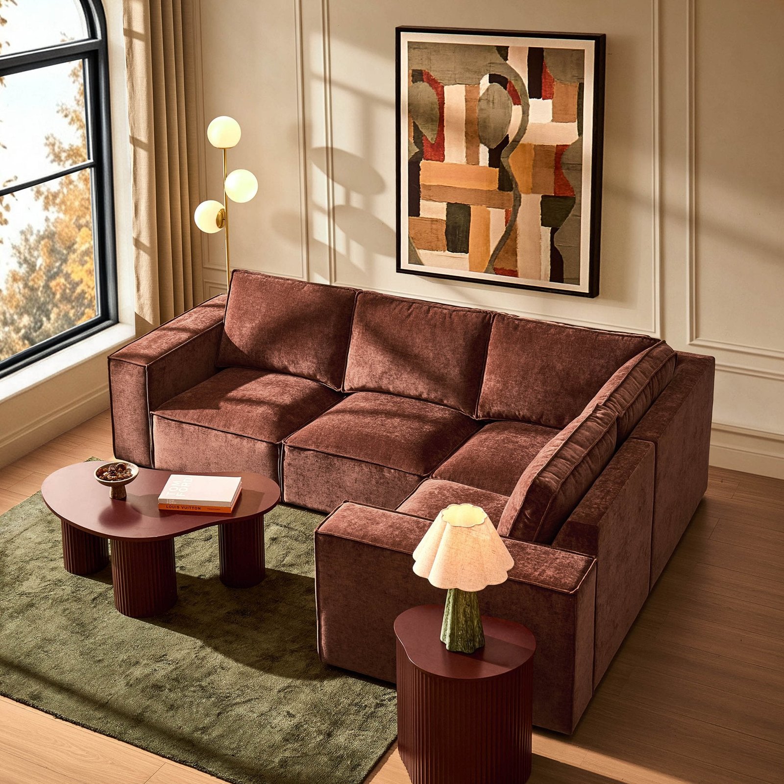 Brooklyn Small Right Hand L-Shape Sofa - Chenille Dark Rust - Green Lane