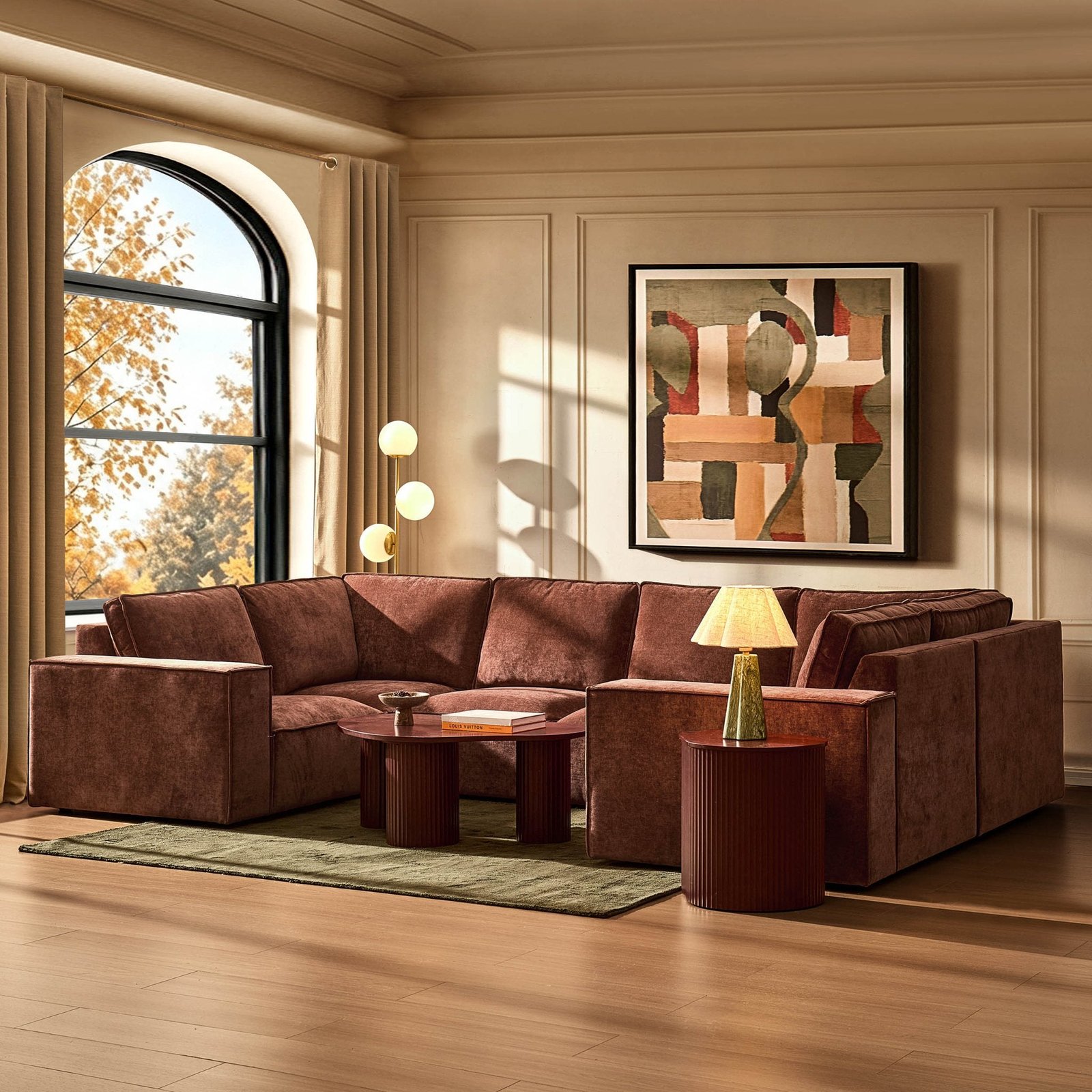 Brooklyn U-Shape Sofa - Chenille Dark Rust - Green Lane